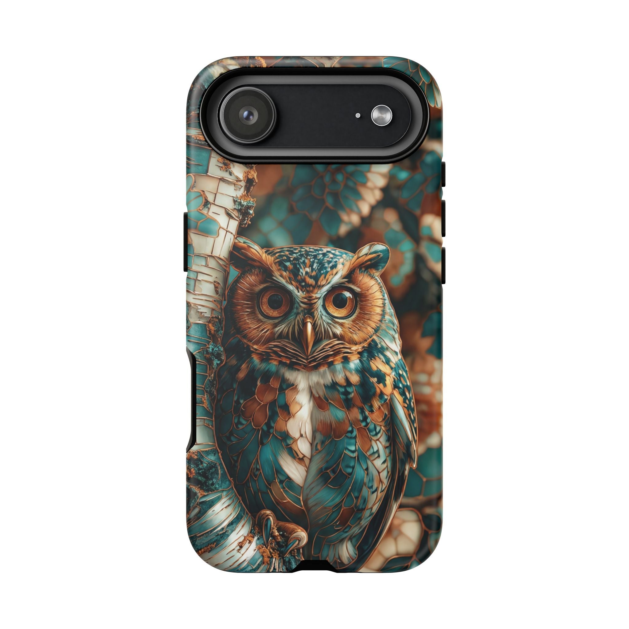 Owl Forest Tough iPhone Case | Teal & Brown Rustic Wildlife Protective Cover