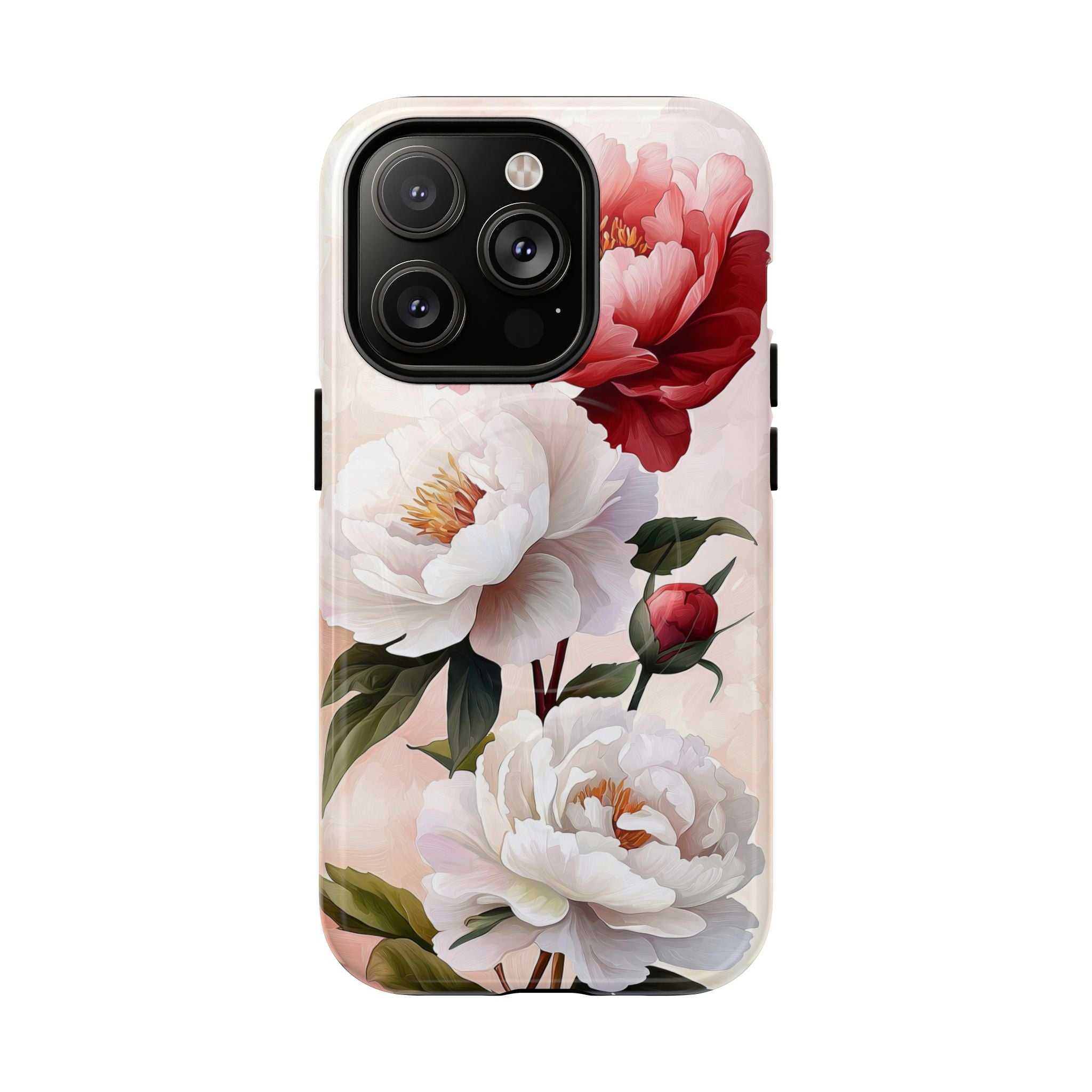 Custodia MagSafe per iPhone resistente con motivo floreale Peony | Design vintage con rose