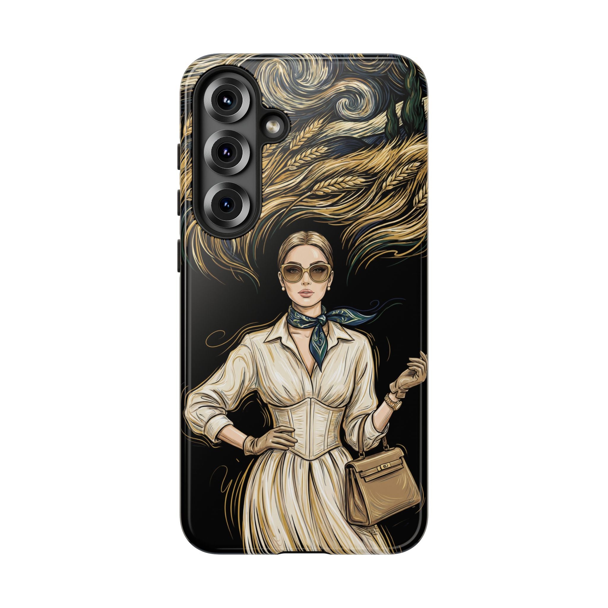 Vintage Elegance Samsung Galaxy Phone Case | Retro Woman with Flowing Golden Hair