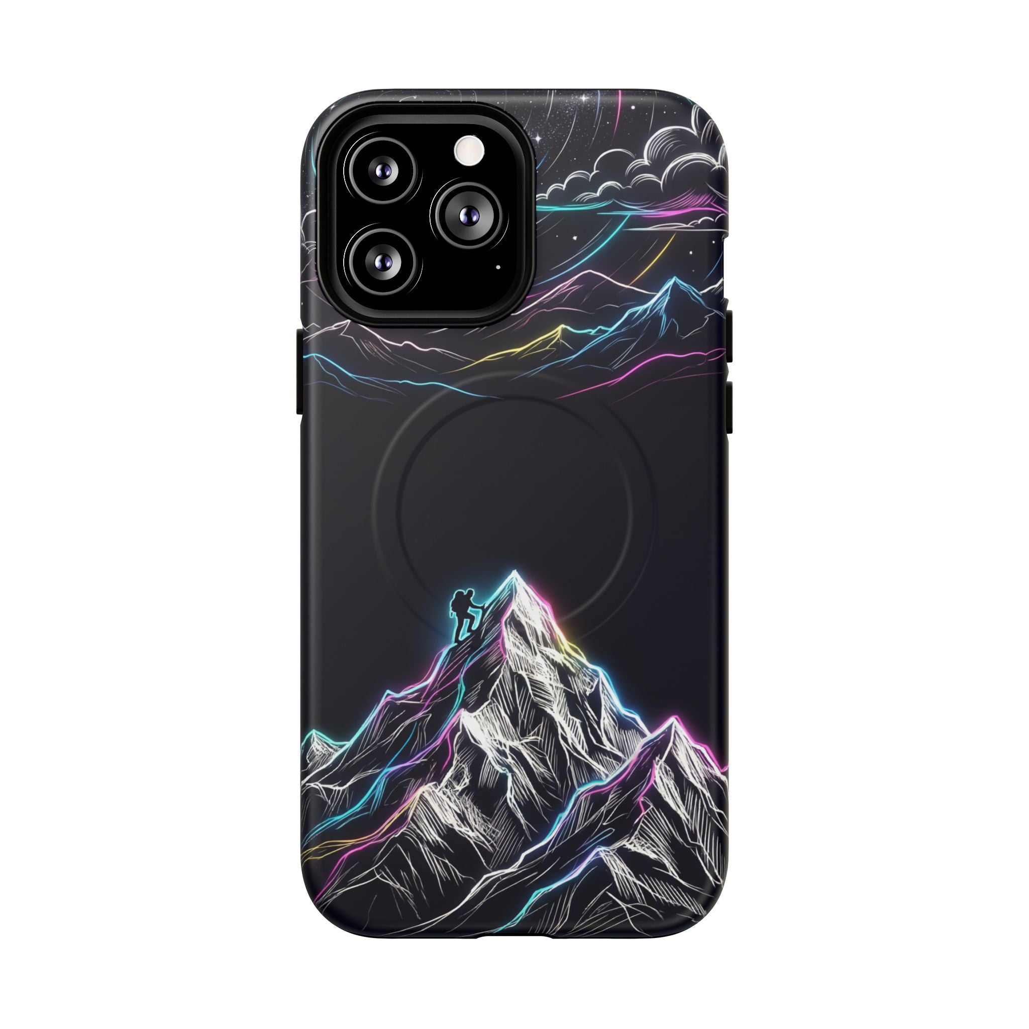 Mount Everest Neon MagSafe iPhone Case | Dark Cosmic Climber Protective Cover