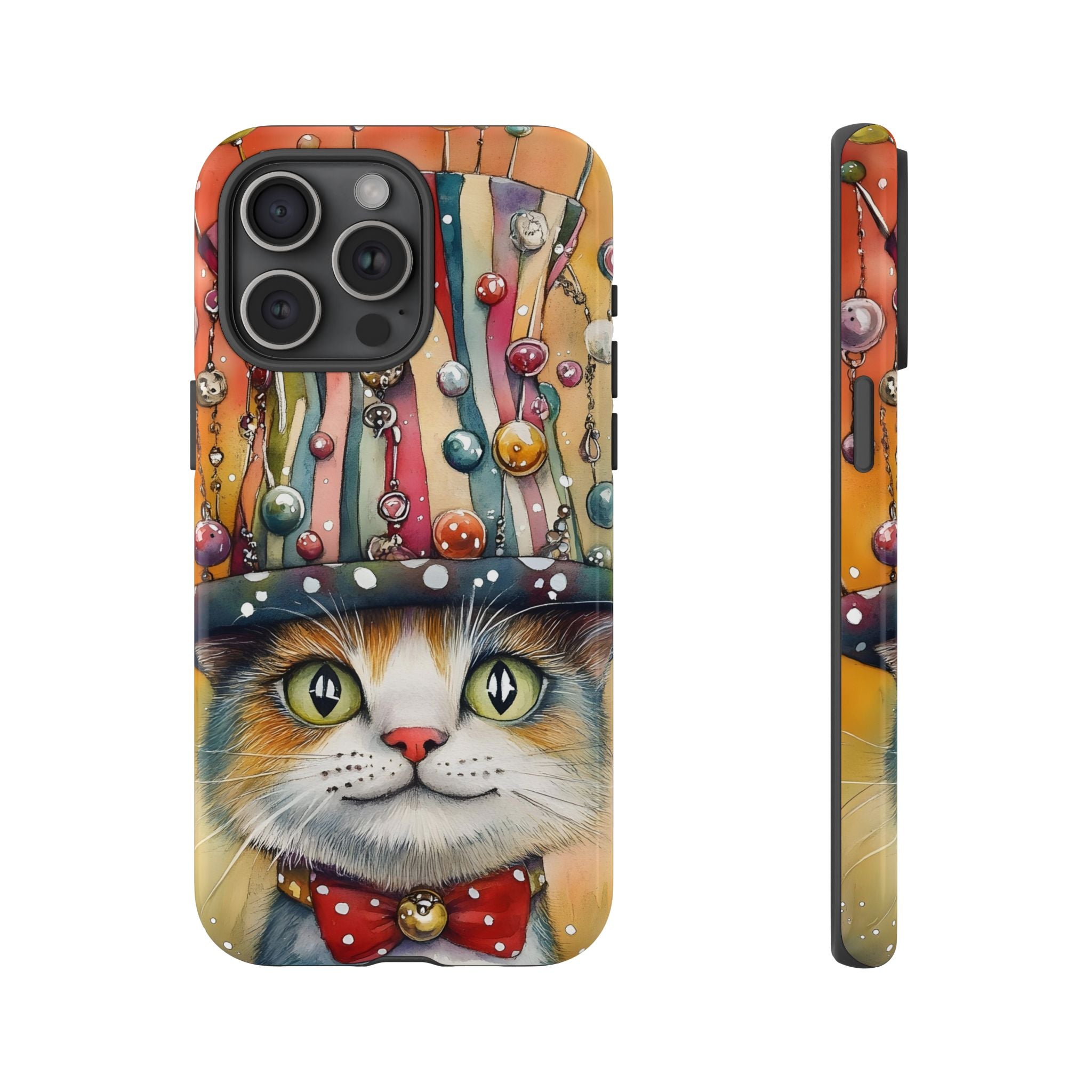 Cat in Colorful Top Hat iPhone Case — Whimsical Cat Art iPhone Case