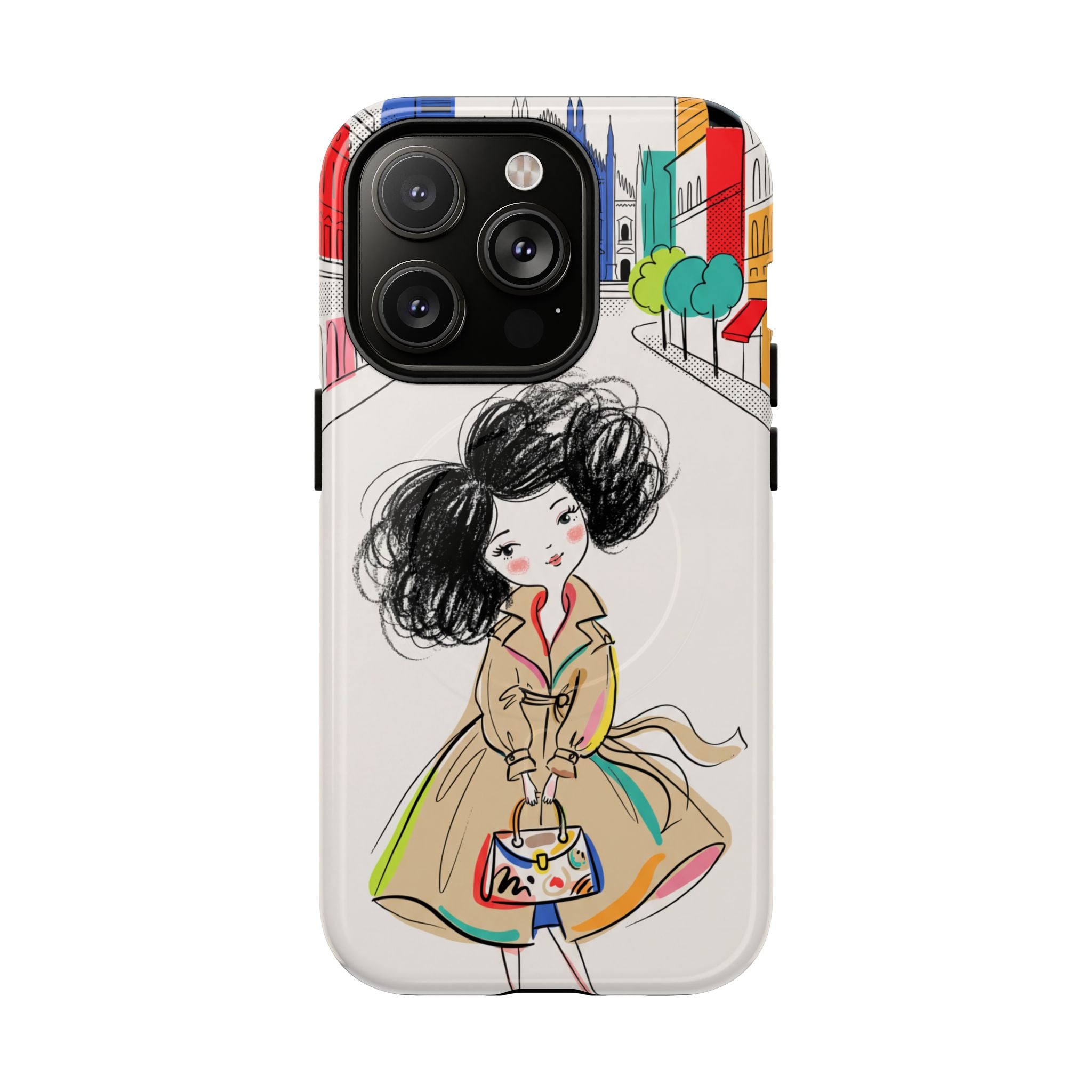 Illustrated Trench Coat Fashion Chic City Girl MagSafe iPhone Case