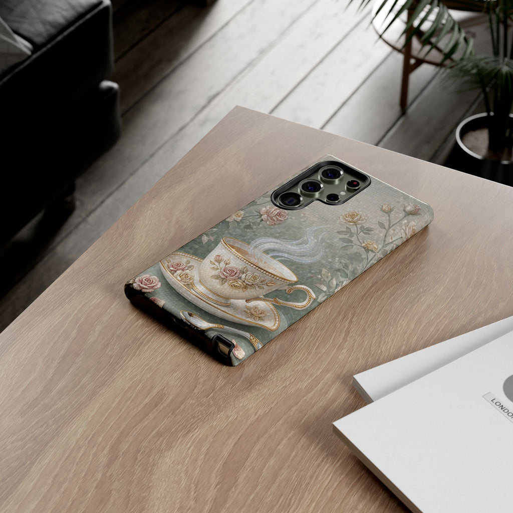 Cover per Samsung Galaxy a Tazza da tè Floreale Vintage — Elegante Cover Romantica per Smartphone