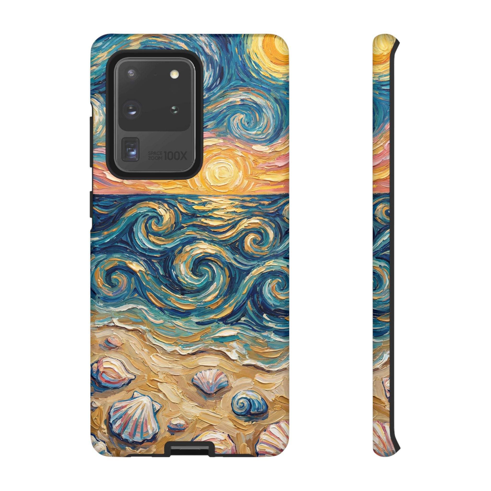 Sea Sunset Samsung Galaxy Case — Van Gogh‑Style Beach Waves with Shells