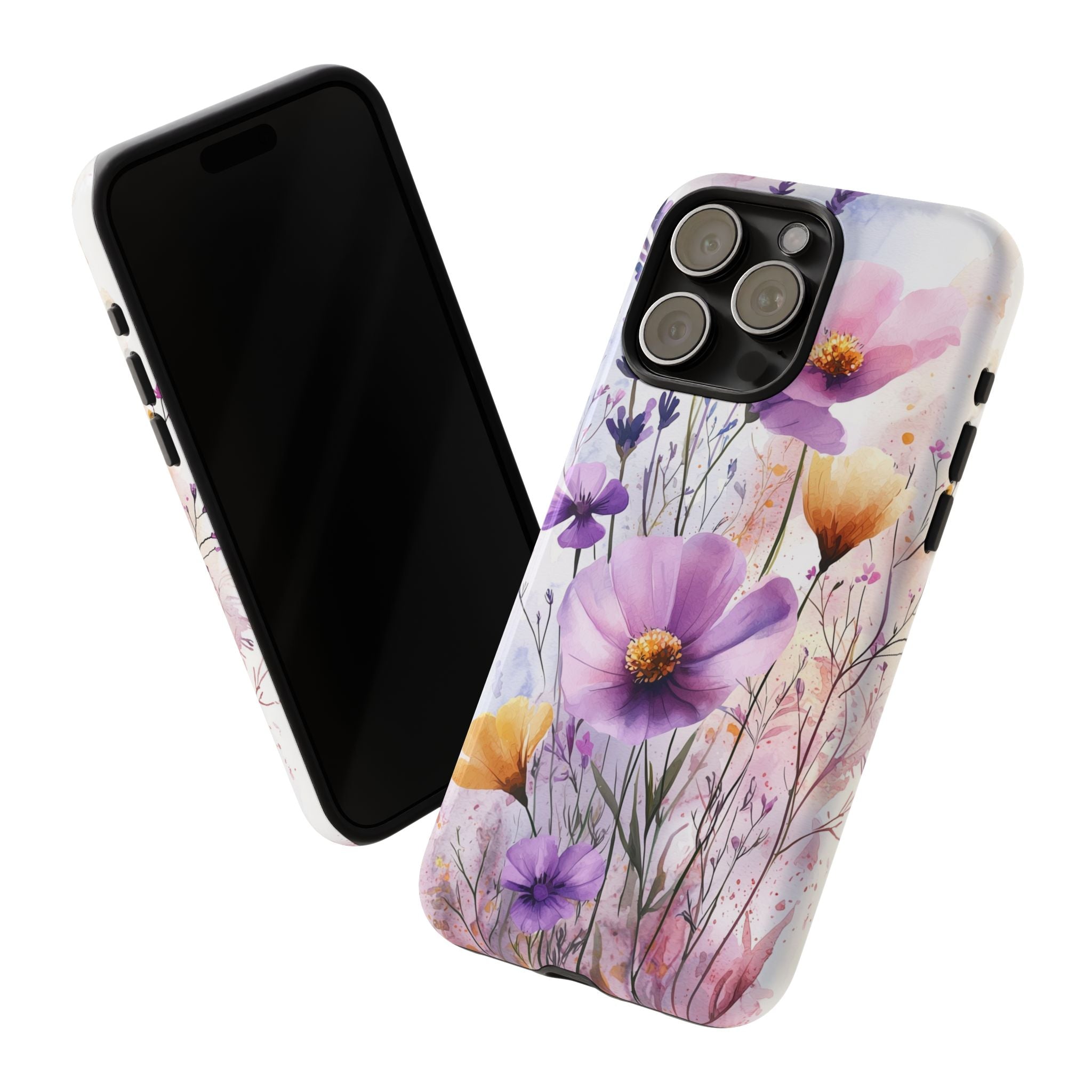 Floral Watercolour Tough iPhone Case | Purple & Yellow Wildflowers