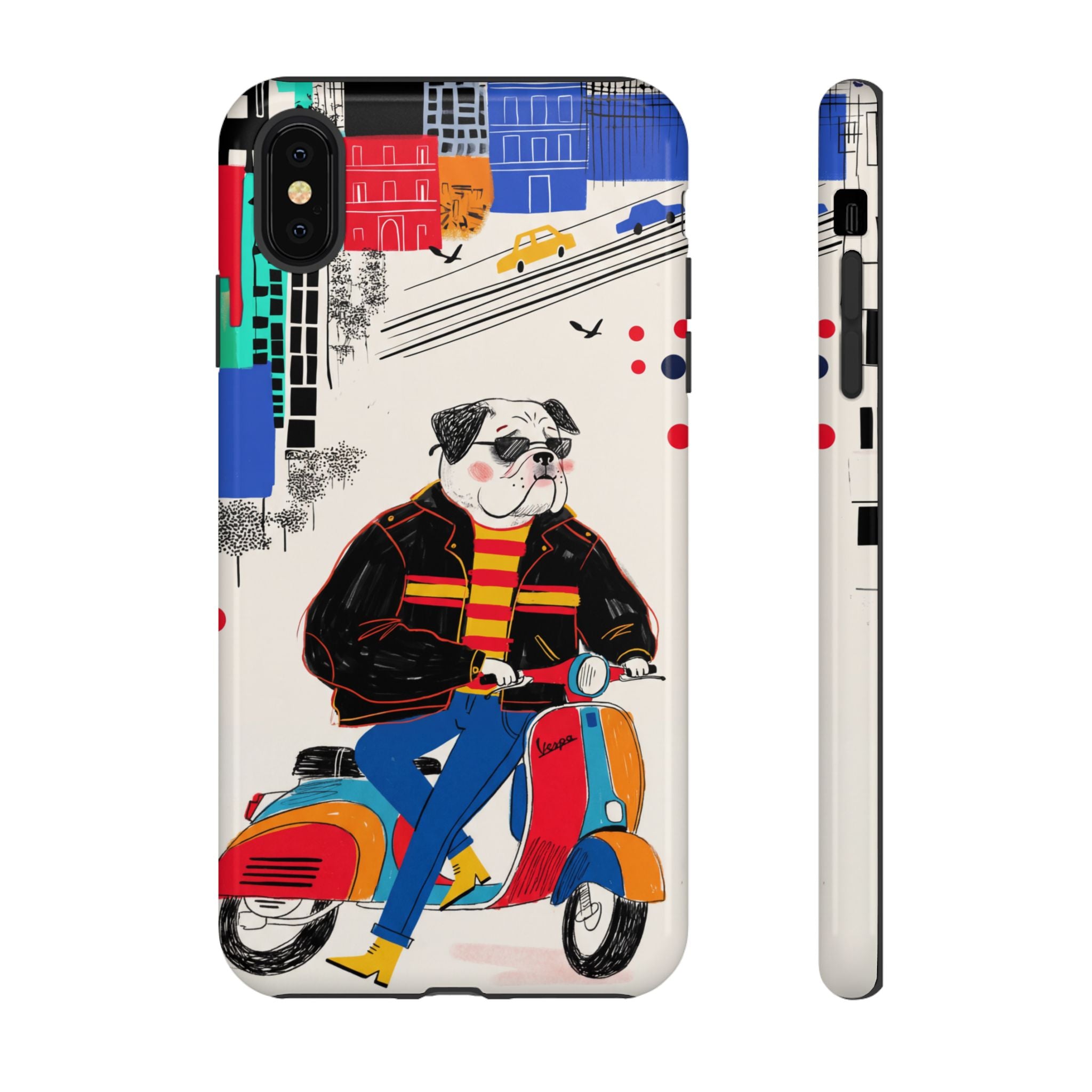 Bulldog Vespa iPhone Case | Retro Scooter Dog Protective Cover
