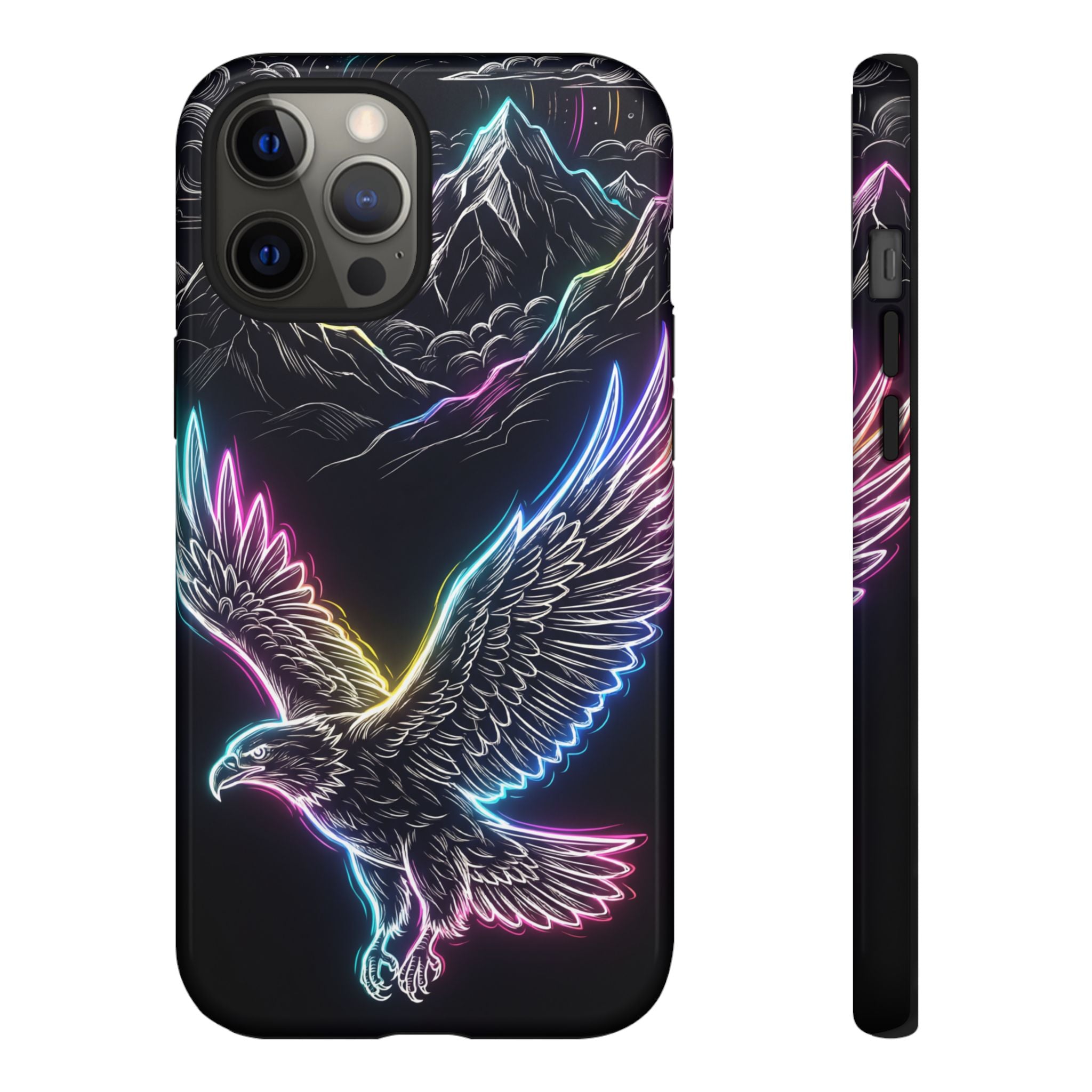 Neon Eagle iPhone Case with Mountain Design