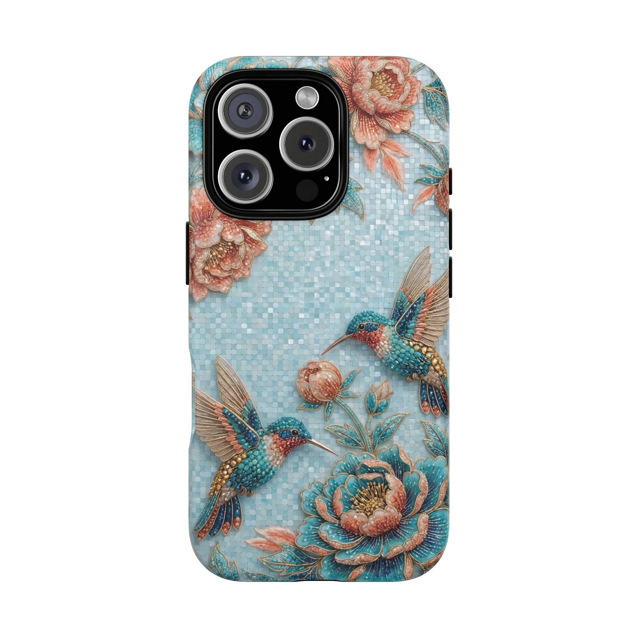 Hummingbird Floral Tough MagSafe iPhone Case | Vintage Blue Garden Design
