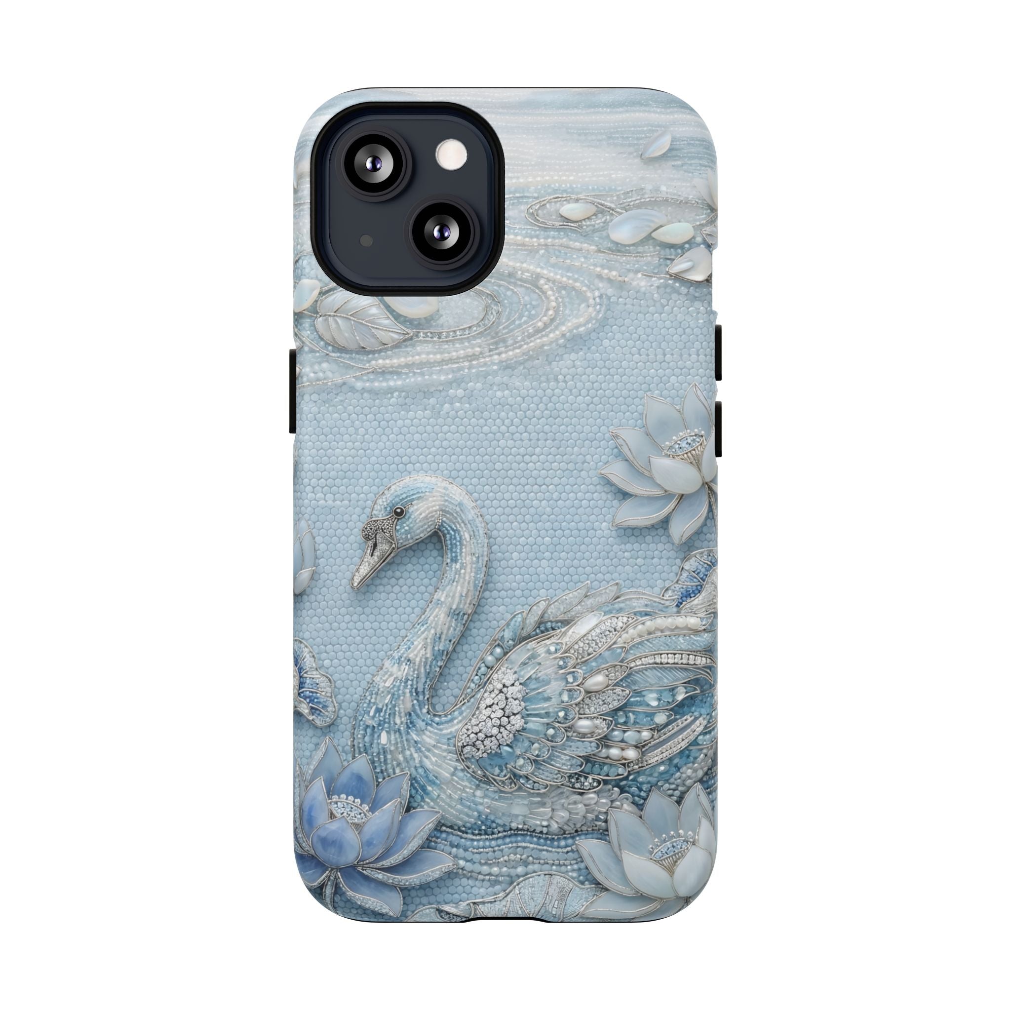 Swan Lake Floral MagSafe iPhone Case | Sparkling Blue Swan Protective Case