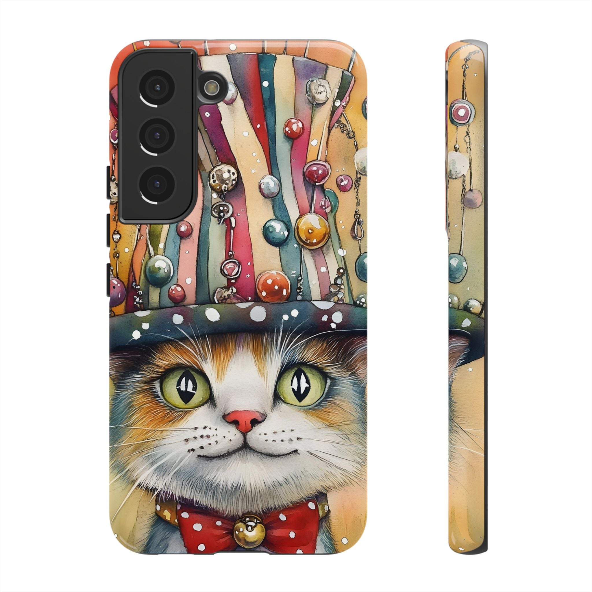 Cat in Colourful Top Hat Samsung Galaxy Case — Whimsical Cat Art iPhone Case