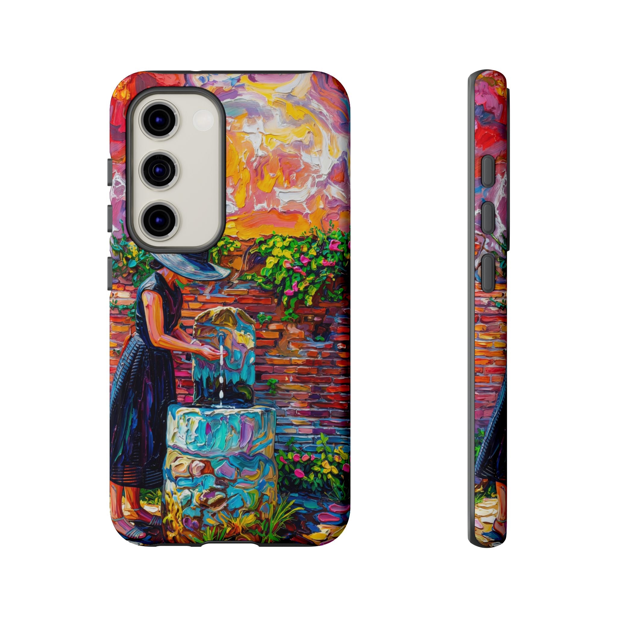 Artistic Woman at Fountain Samsung Galaxy Case | Colourful Garden Scene Tough Cases