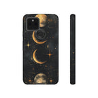 Celestial Moon Phases Tough Google Pixel Case | Gold Crescent & Full Moon Galaxy Design