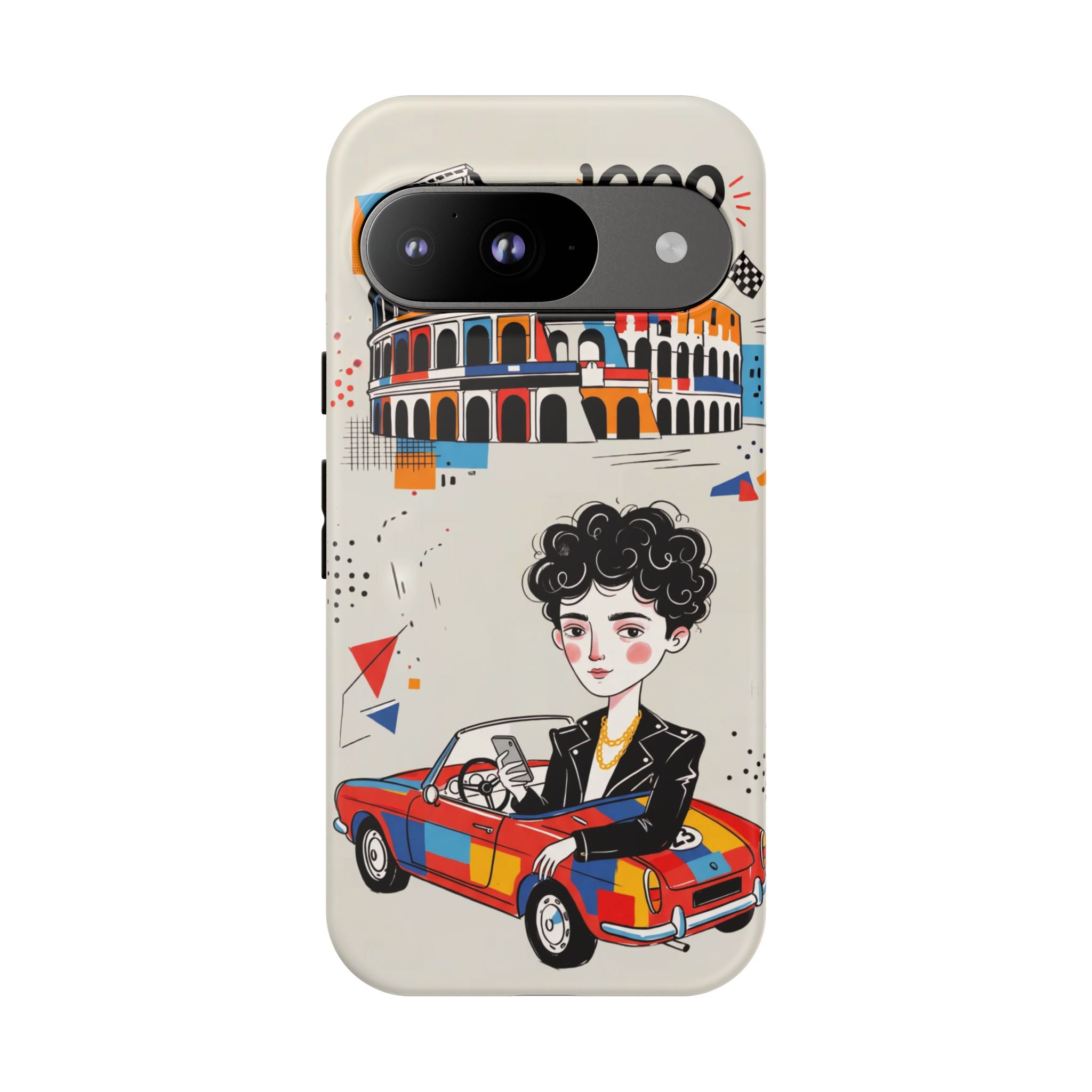 Retro Mille Miglia Car Illustration with Driver Google Pixel Phone Case