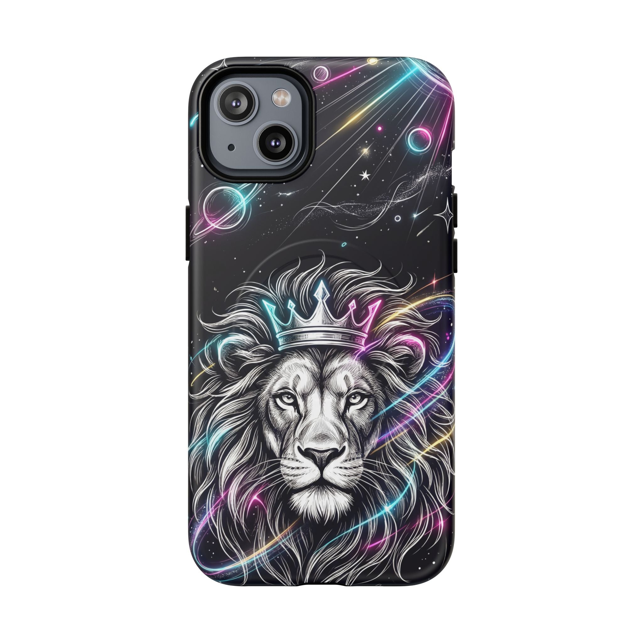Galaxy Lion MagSafe iPhone Case | Neon Crowned Lion Protective Case