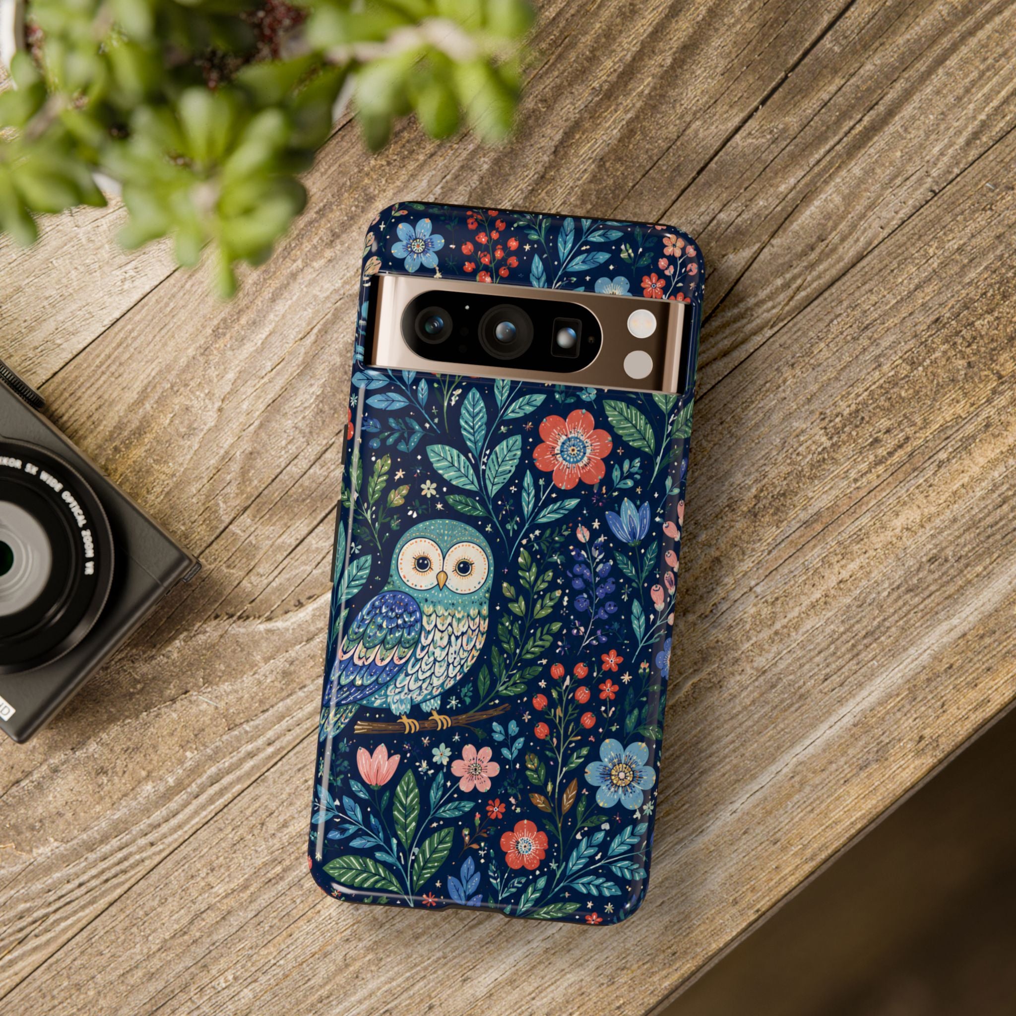 Owl Floral Google Pixel Phone Case | Navy Botanical Protective Phone Cover