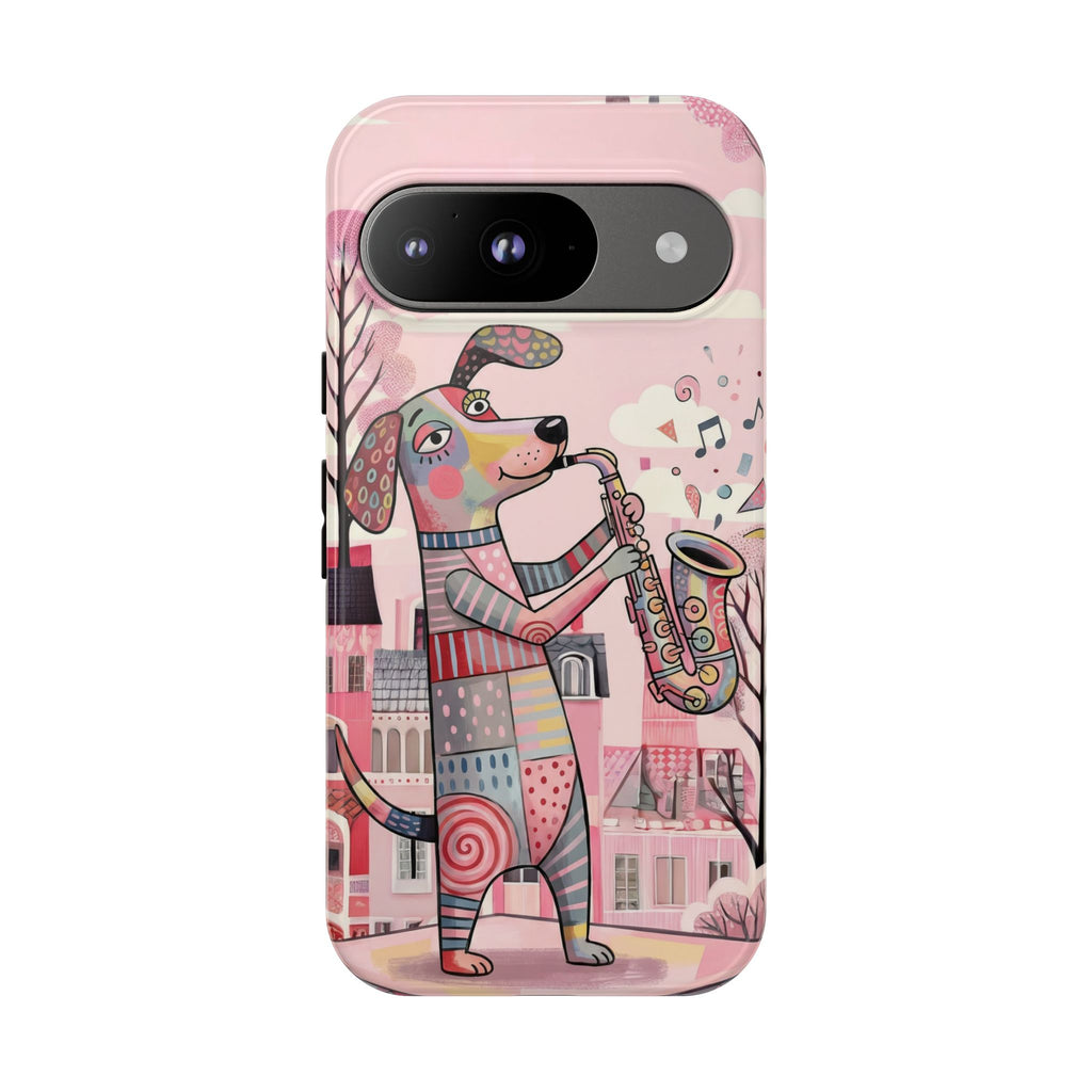Saxophone Dog Google Pixel Phone Case | Cute Pink Musical Art Protective Case