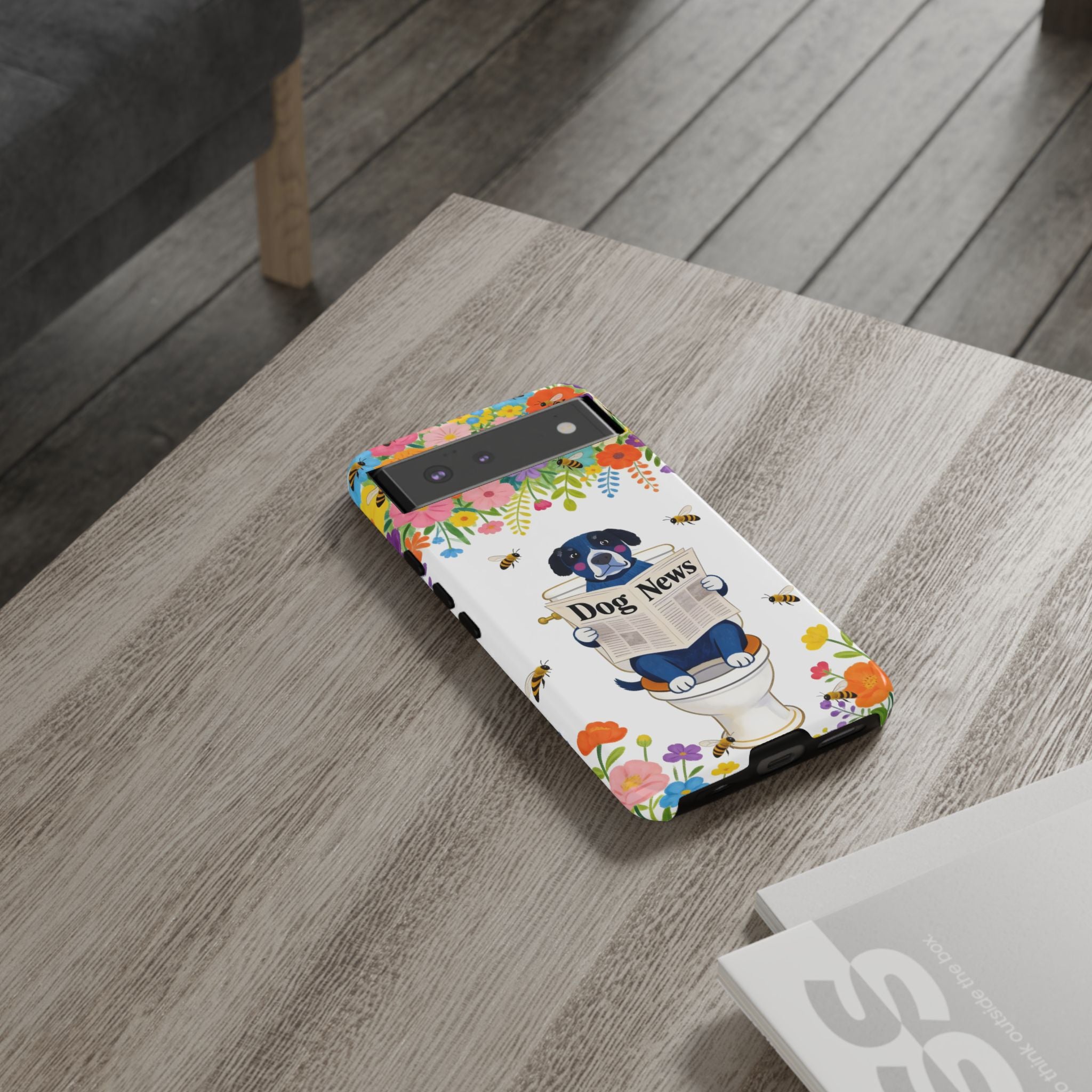 Dog News Floral Google Pixel Phone Case | Cute Dog on Toilet Pattern, Spring Floral