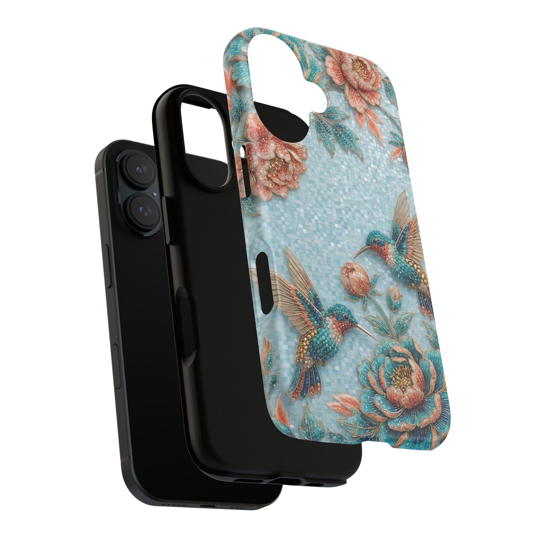 Cover per telefono Google Pixel "Hummingbird Floral Tough" | Design vintage floreale blu