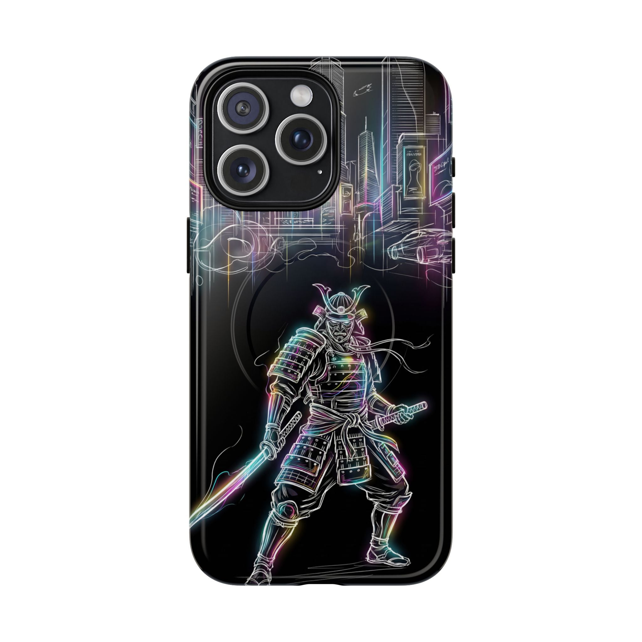 Neon Samurai MagSafe iPhone Case | Cyberpunk City Armor