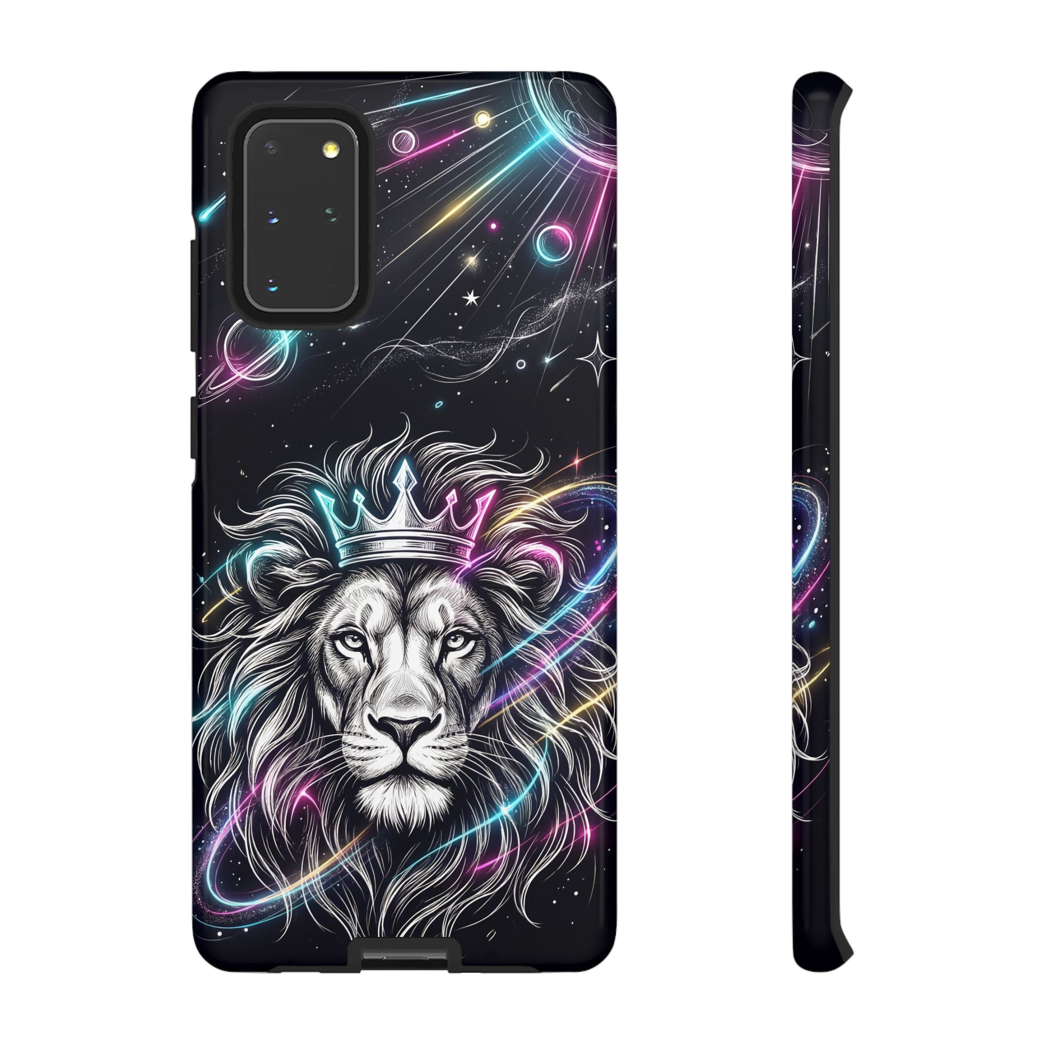 Galaxy Lion Samsung Galaxy Phone Case | Neon Crowned Lion Protective Case