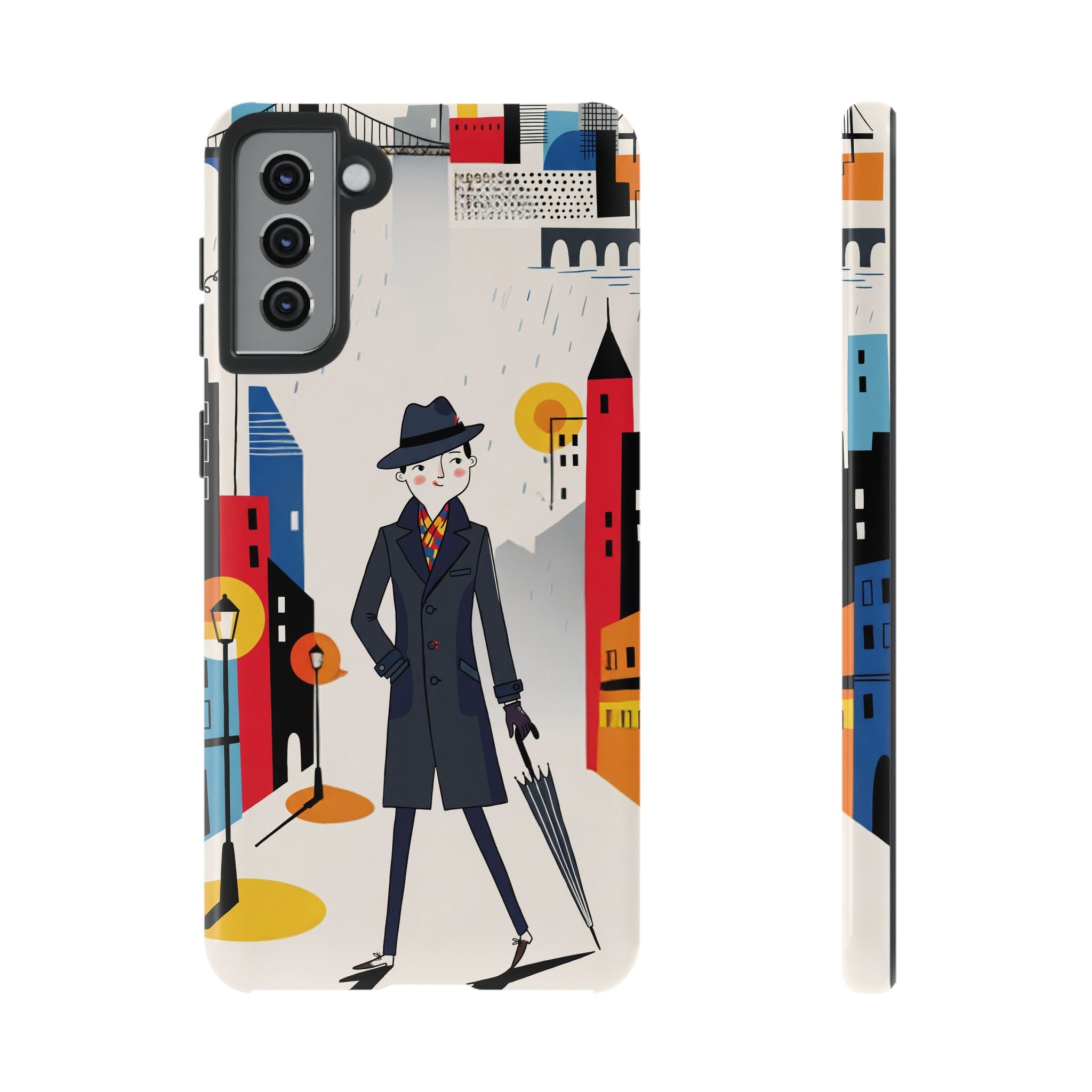 Retro Gentleman in Cityscape Illustration Samsung Galaxy Phone Case