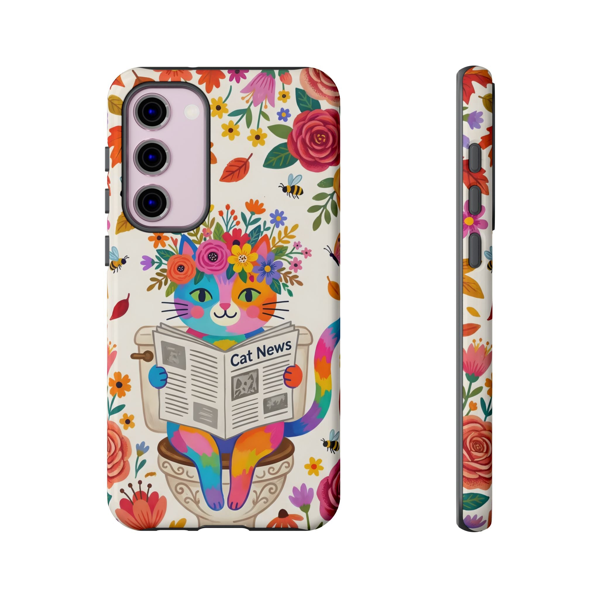 Floral Rainbow Cat Samsung Galaxy Phone Case | Cat News Design
