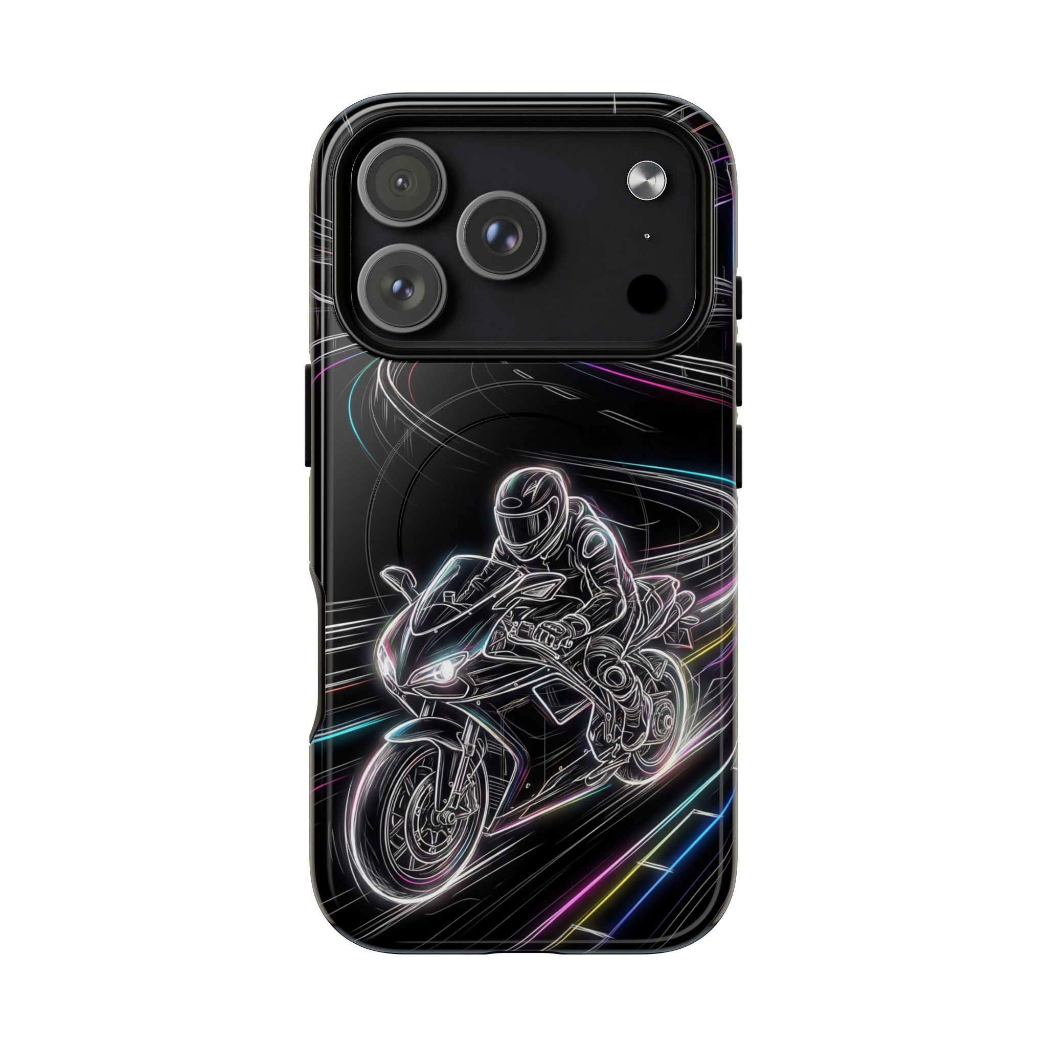 Neon Night Rider MagSafe iPhone Case | Motorcycle Racing Protective Cover