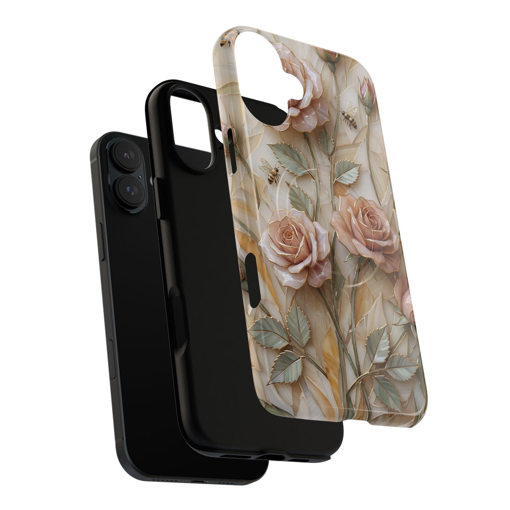 Custodia MagSafe per iPhone resistente con motivo floreale e rosa — Custodia protettiva vintage blush