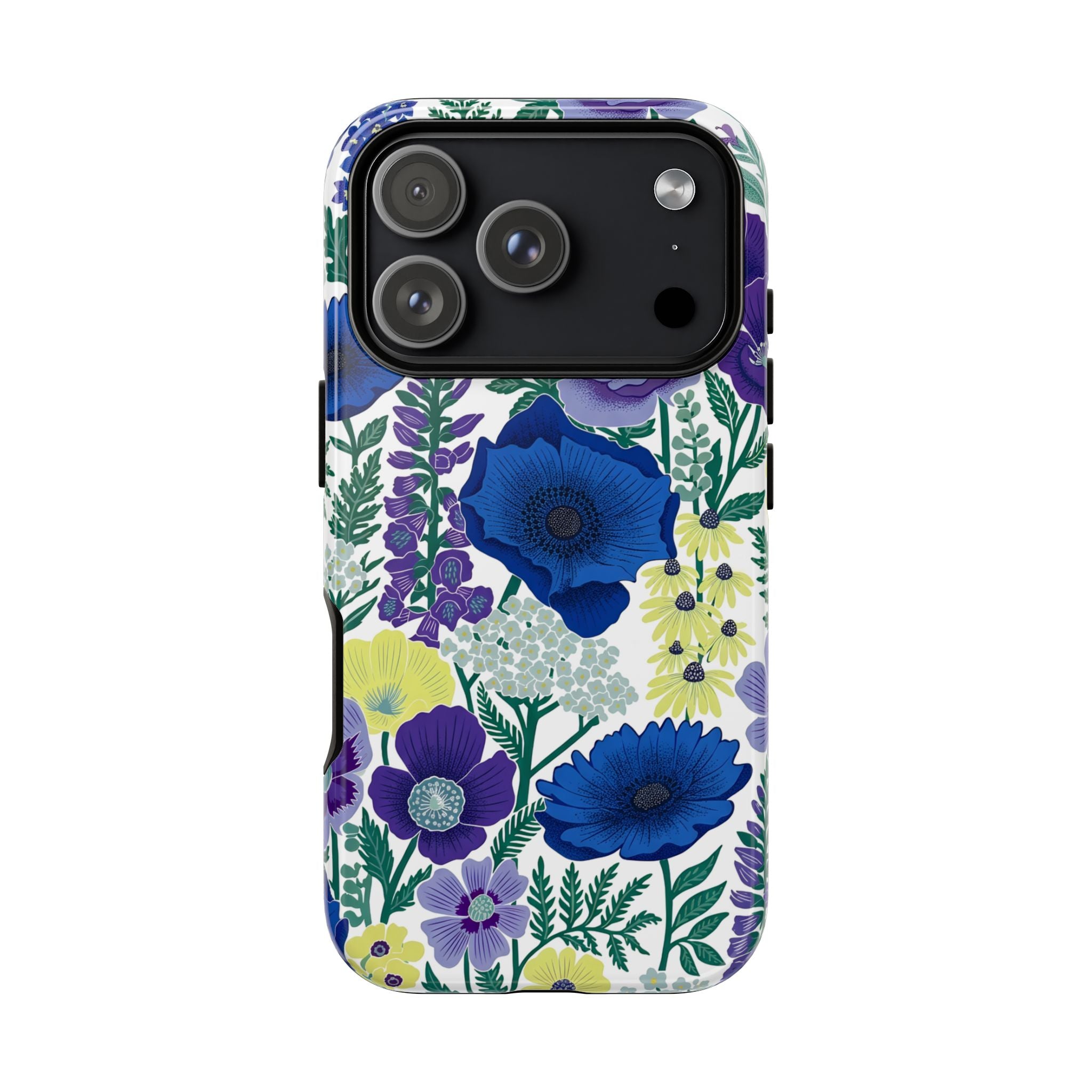 Floral Blue & Purple Tough iPhone Case | Protective Botanical Phone Cover