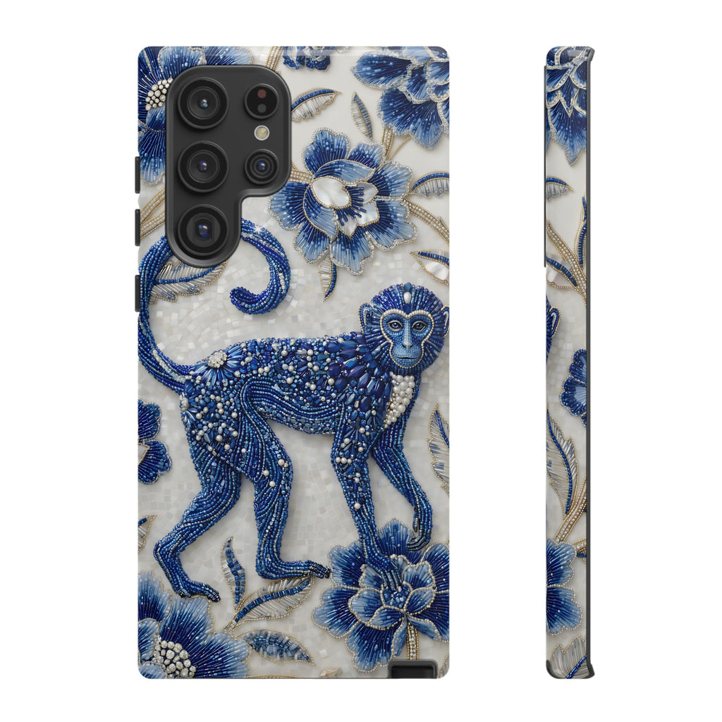 Cover per Samsung Galaxy Scimmia Zodiaco Cinese | Custodia protettiva Arte Porcellana Blu e Bianca | Regalo Anno della Scimmia