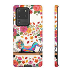 Autumn Floral Pilates Samsung Galaxy Phone Case | Colorful Rainbow Pilates Figure on Falling Leaves