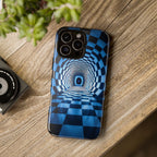 Blue Checkered Tunnel iPhone Case — 3D Optical Illusion Tough Case