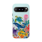 Cute Coastal Ocean Google Pixel Phone Case | Aesthetic Whale Turtle Marine Life Cover