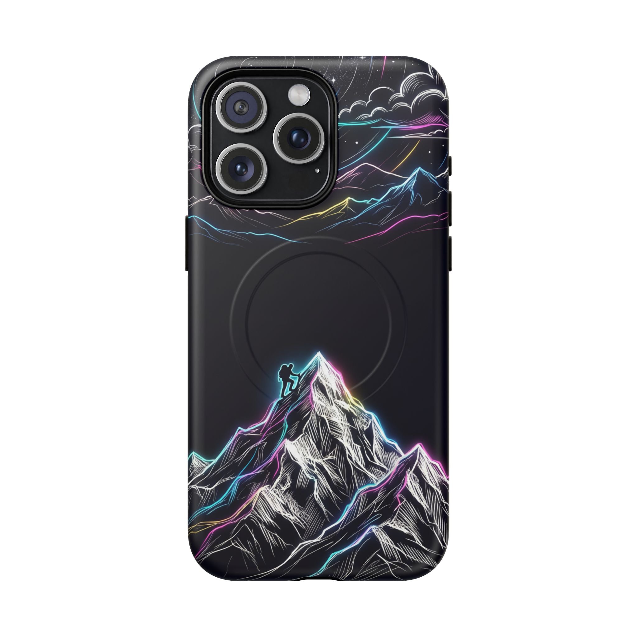 Mount Everest Neon MagSafe iPhone Case | Dark Cosmic Climber Protective Cover