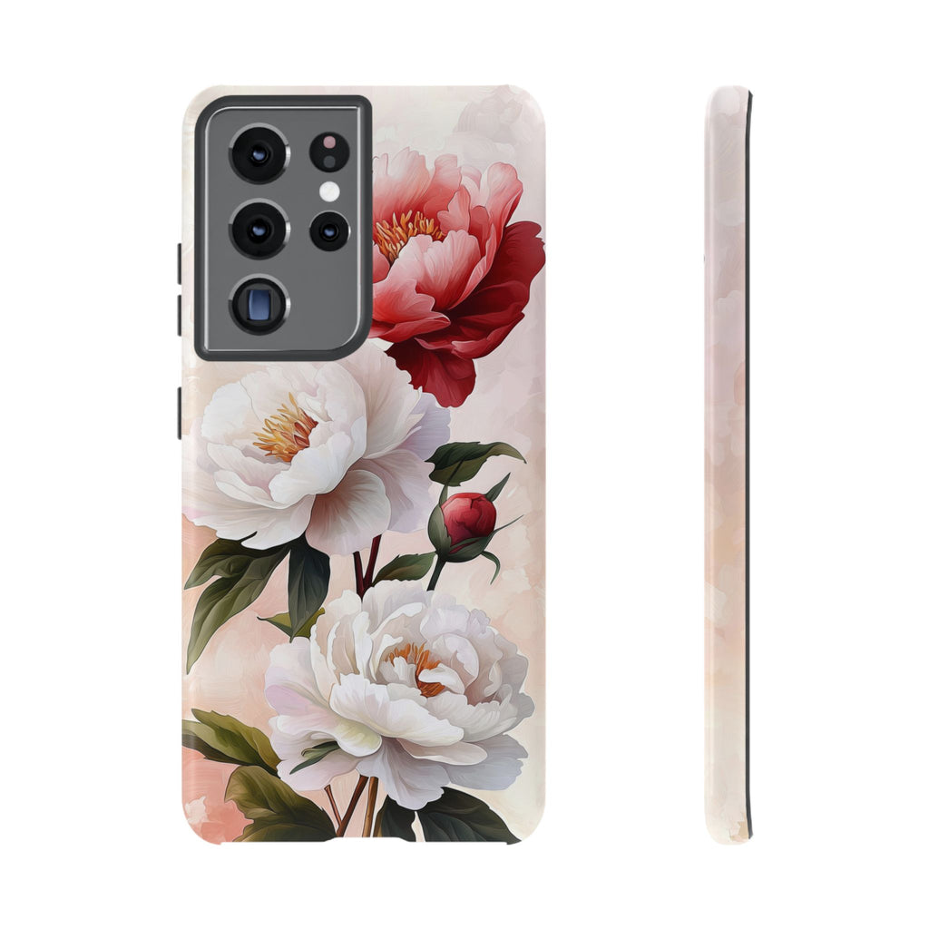 Custodia per Samsung Galaxy con motivo floreale Peony | Rosa bianca vintage