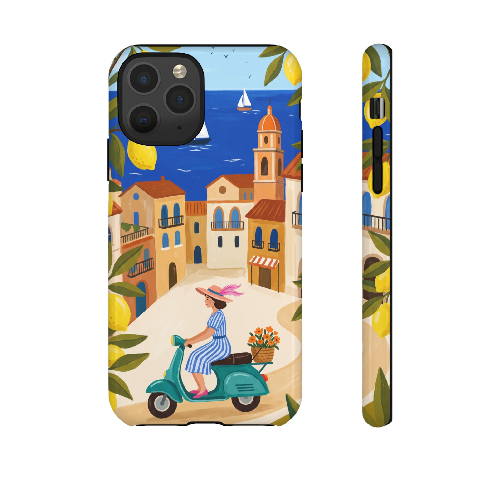 Mediterranean Scooter iPhone Case | Coastal Lemon Grove Design