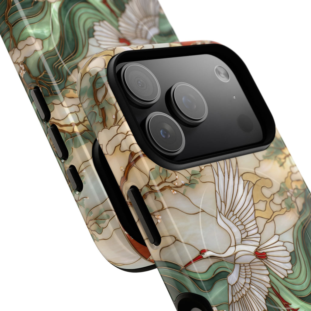 Custodia rigida MagSafe per iPhone Crane &amp; Waves | Custodia protettiva ispirata all'arte giapponese