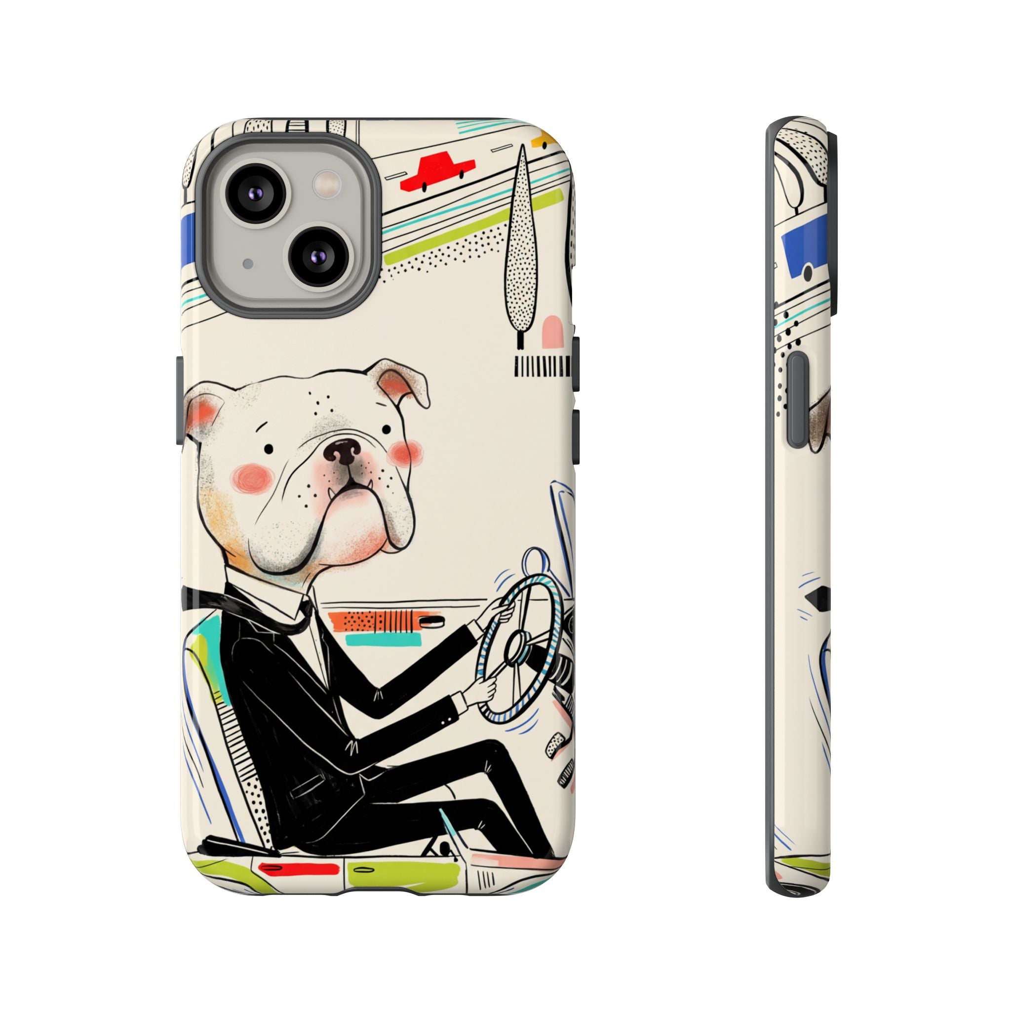 Bulldog Driver iPhone Case | Cute Retro Dog Illustration