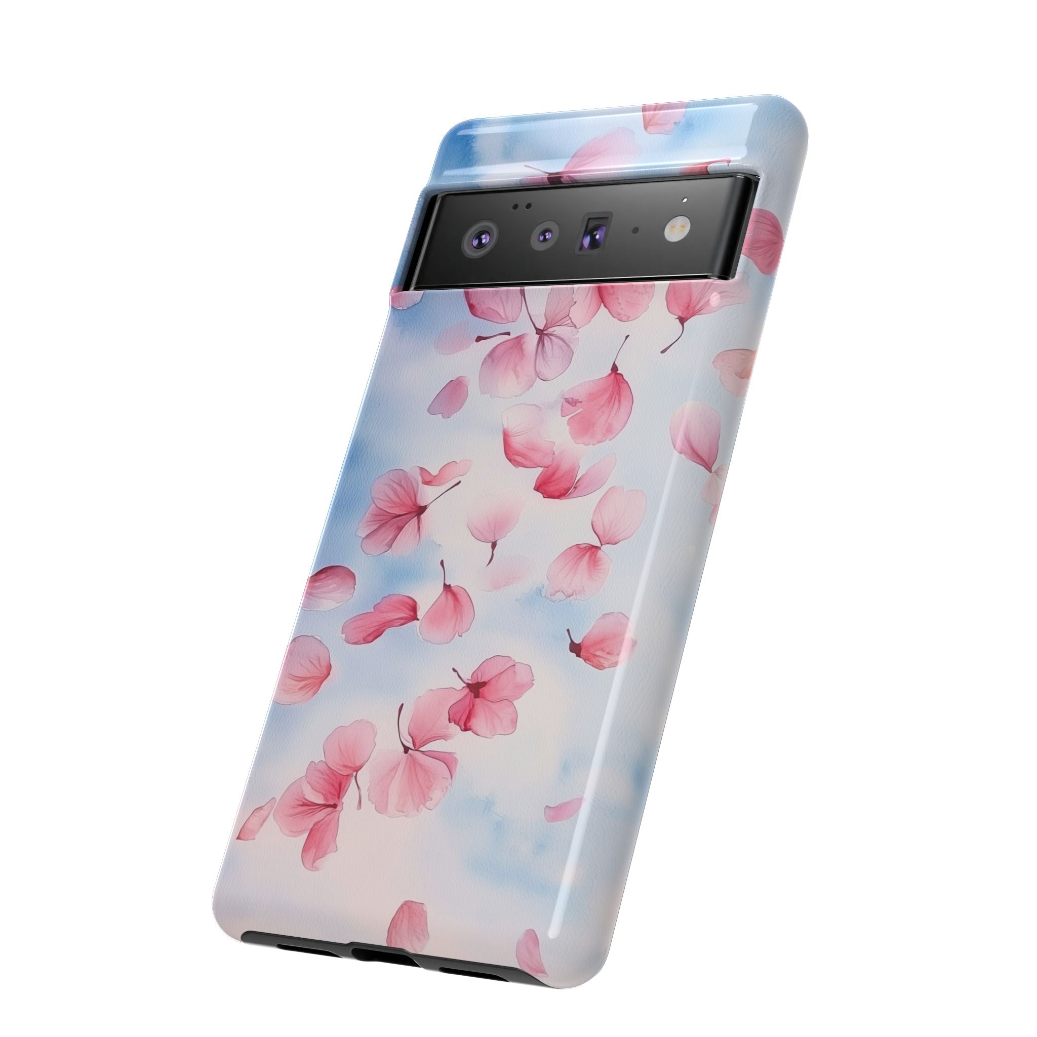 Floral Petal Tough Google Pixel Case | Pink Falling Blossoms