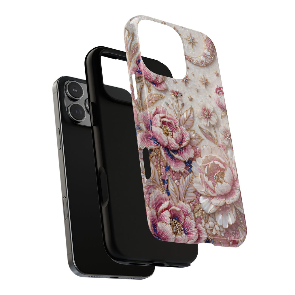 Cover iPhone MagSafe "Floral Moon Tough" | Guscio Protettivo Peonia Rosa Vintage