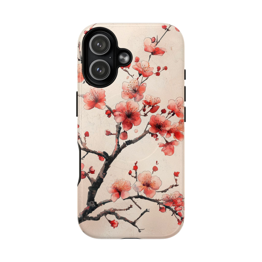 Cover MagSafe per iPhone con fiori di ciliegio | Motivo ramo floreale rosa