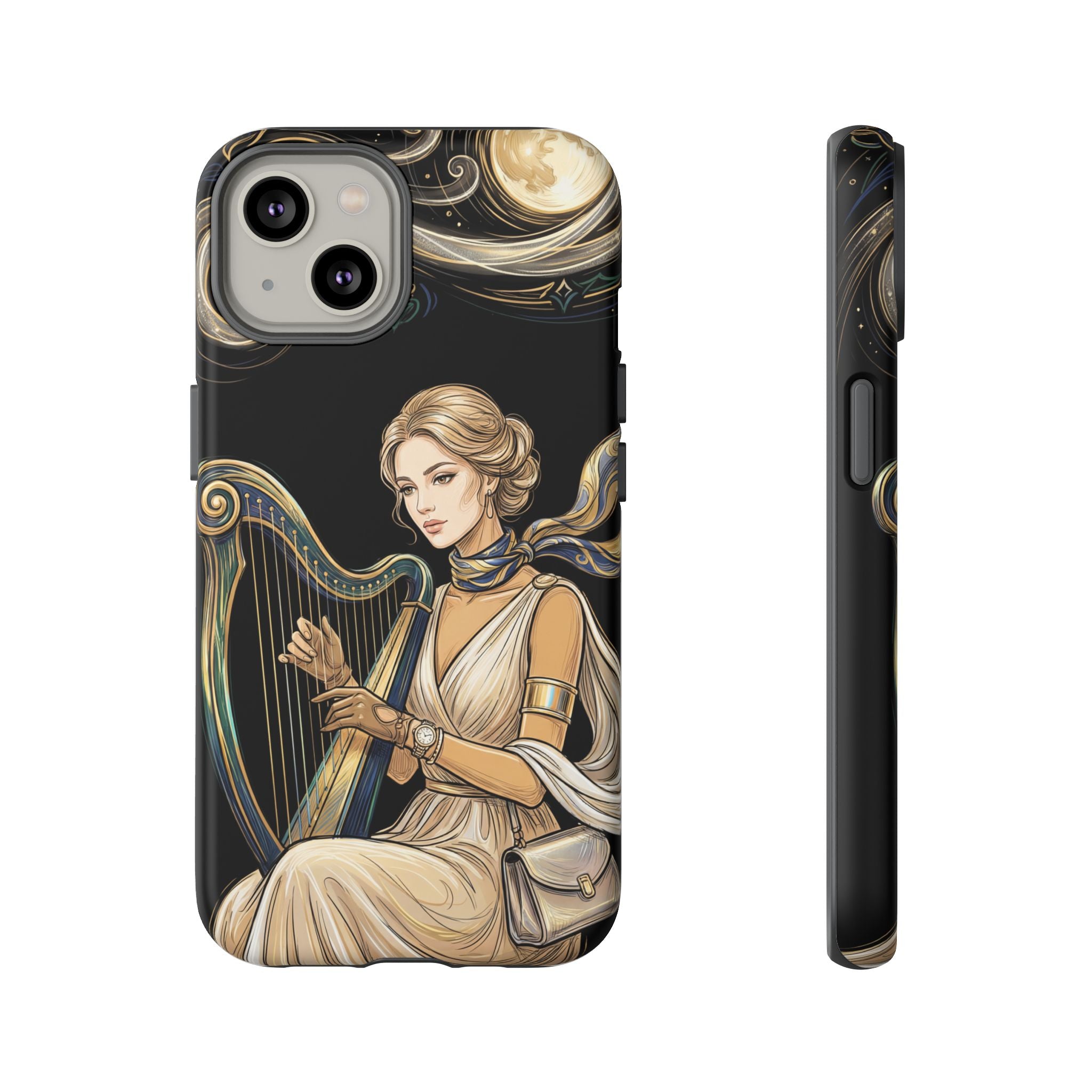 Moonlit Harp iPhone Case | Vintage Goddess Musician Art