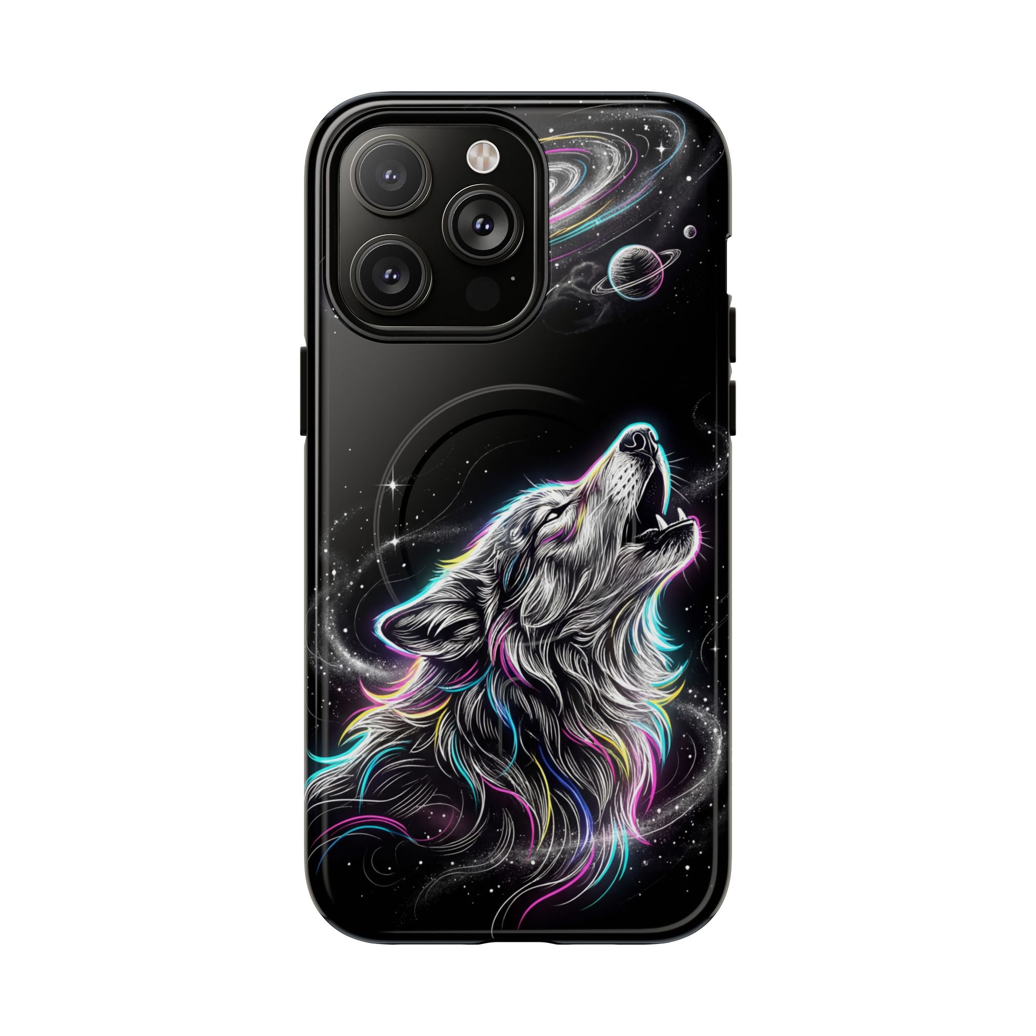 Wolf Galaxy Tough MagSafe iPhone Case | Colorful Howling Wolf Space Design