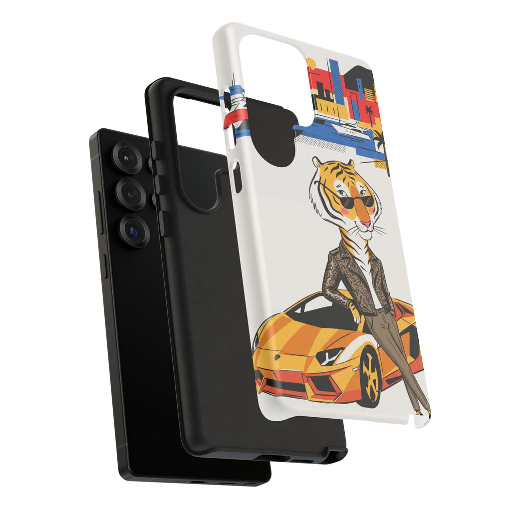 Stylish Tiger with Sports Car Illustration Samsung Galaxy Phone Case
