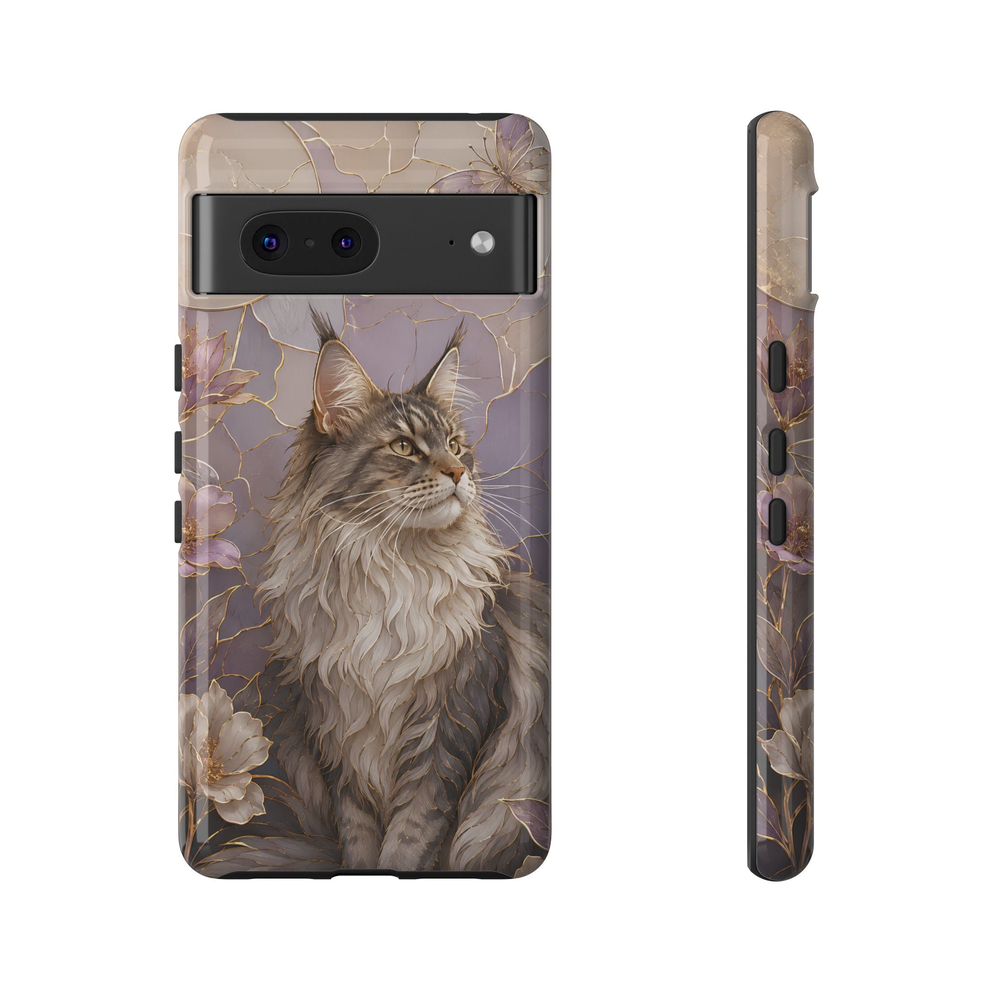 Maine Coon Cat Google Pixel Phone Case | Floral Cat Phone Case