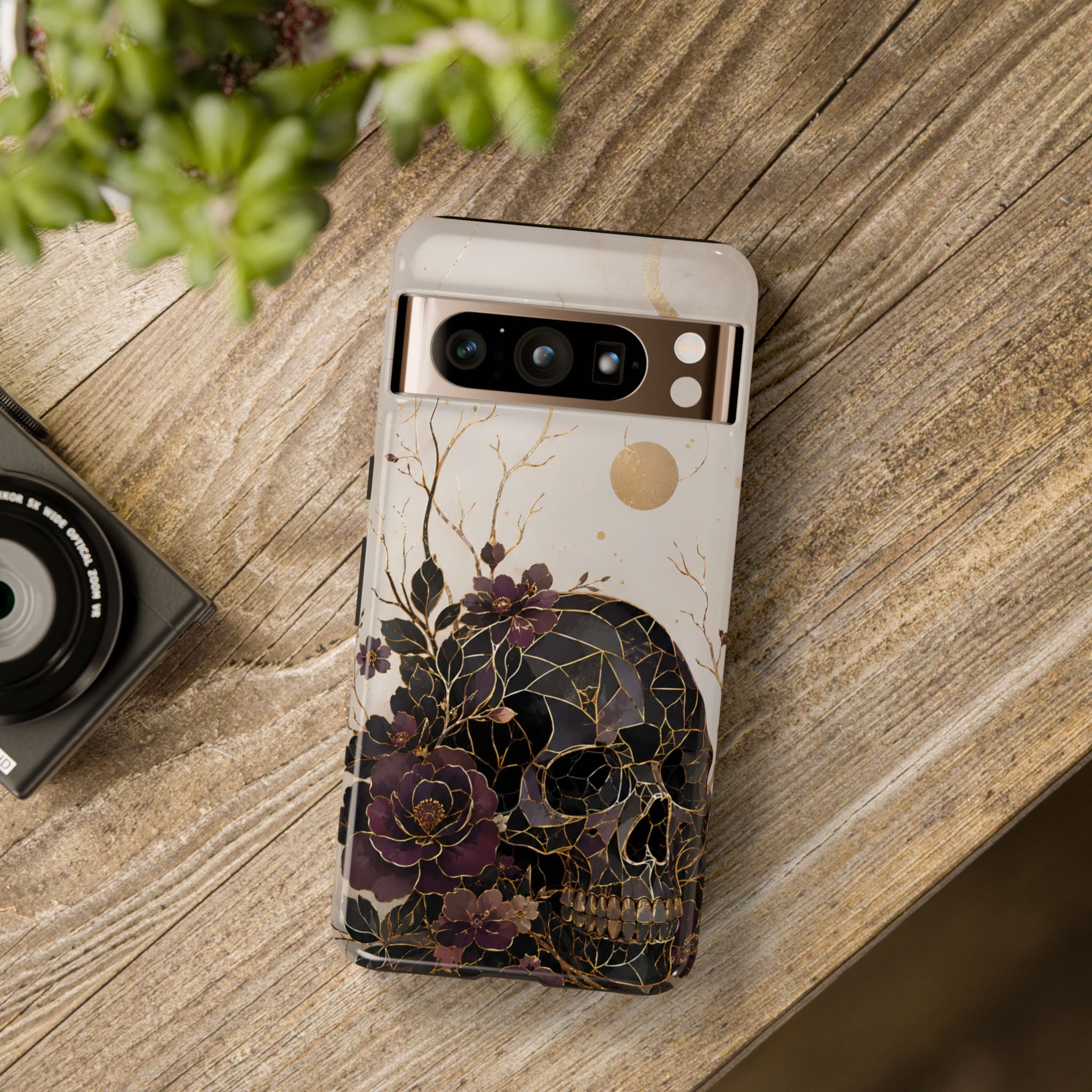 Gothic Skull Google Pixel Phone Case | Dark Floral Rose Art Cover