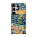Sea Sunset Samsung Galaxy Case — Van Gogh‑Style Beach Waves with Shells