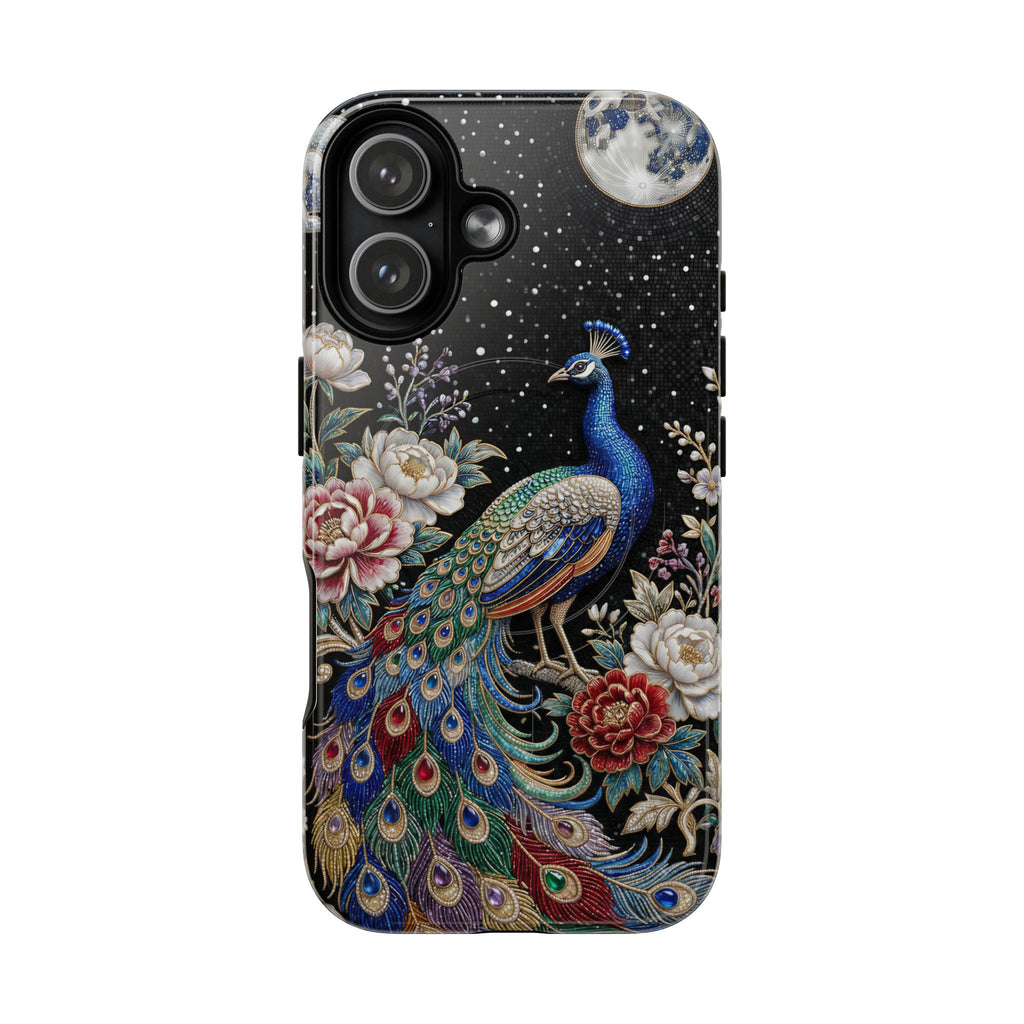 Peacock Moon Tough MagSafe iPhone Case | Elegant Floral Phone Case