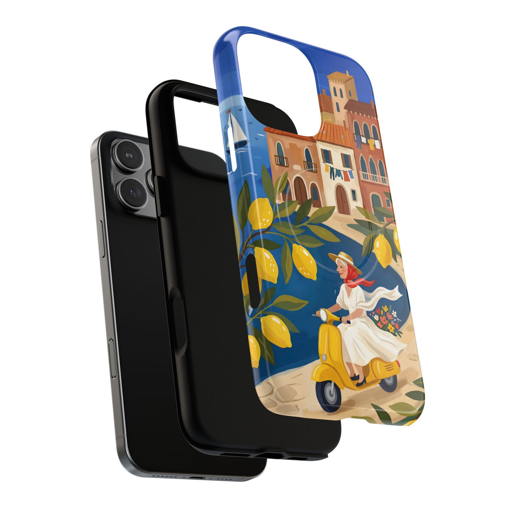 Lemon Coast Scooter MagSafe iPhone Case | Mediterranean Vespa Travel Design
