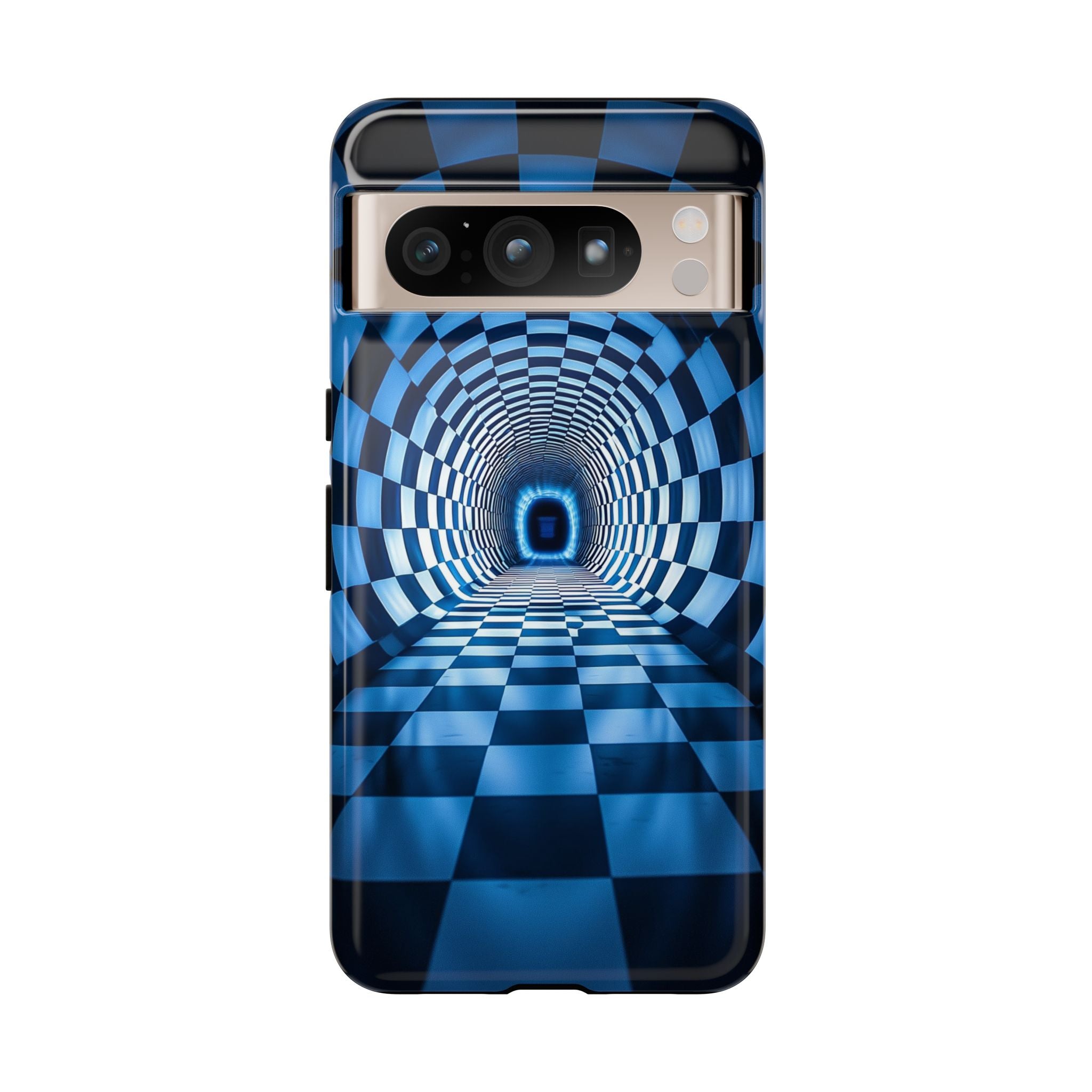 Blue Checkered Tunnel Google Pixel Case — 3D Optical Illusion Tough Case